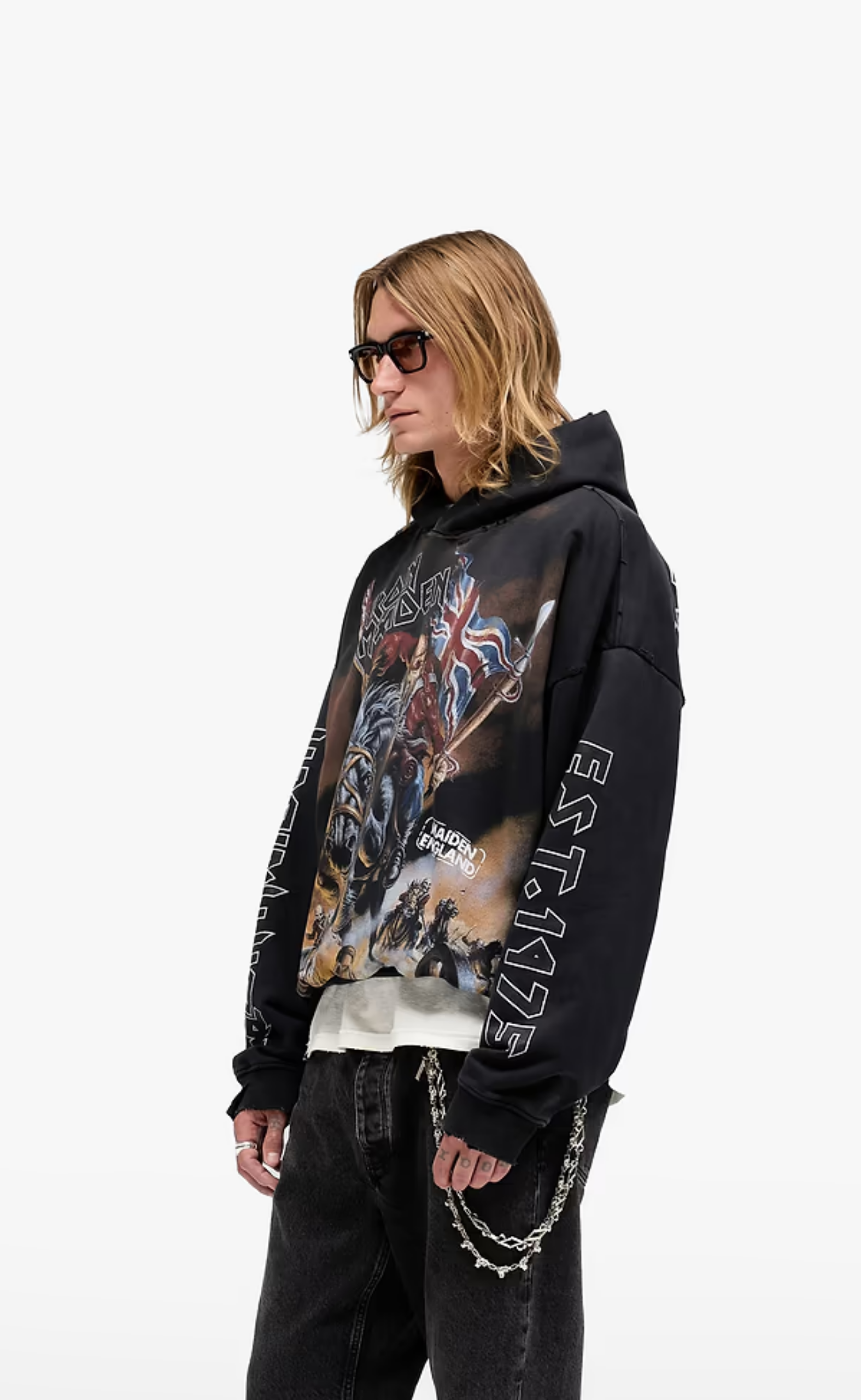 IRON MAIDEN STEED STAINED BLACK HOODIE