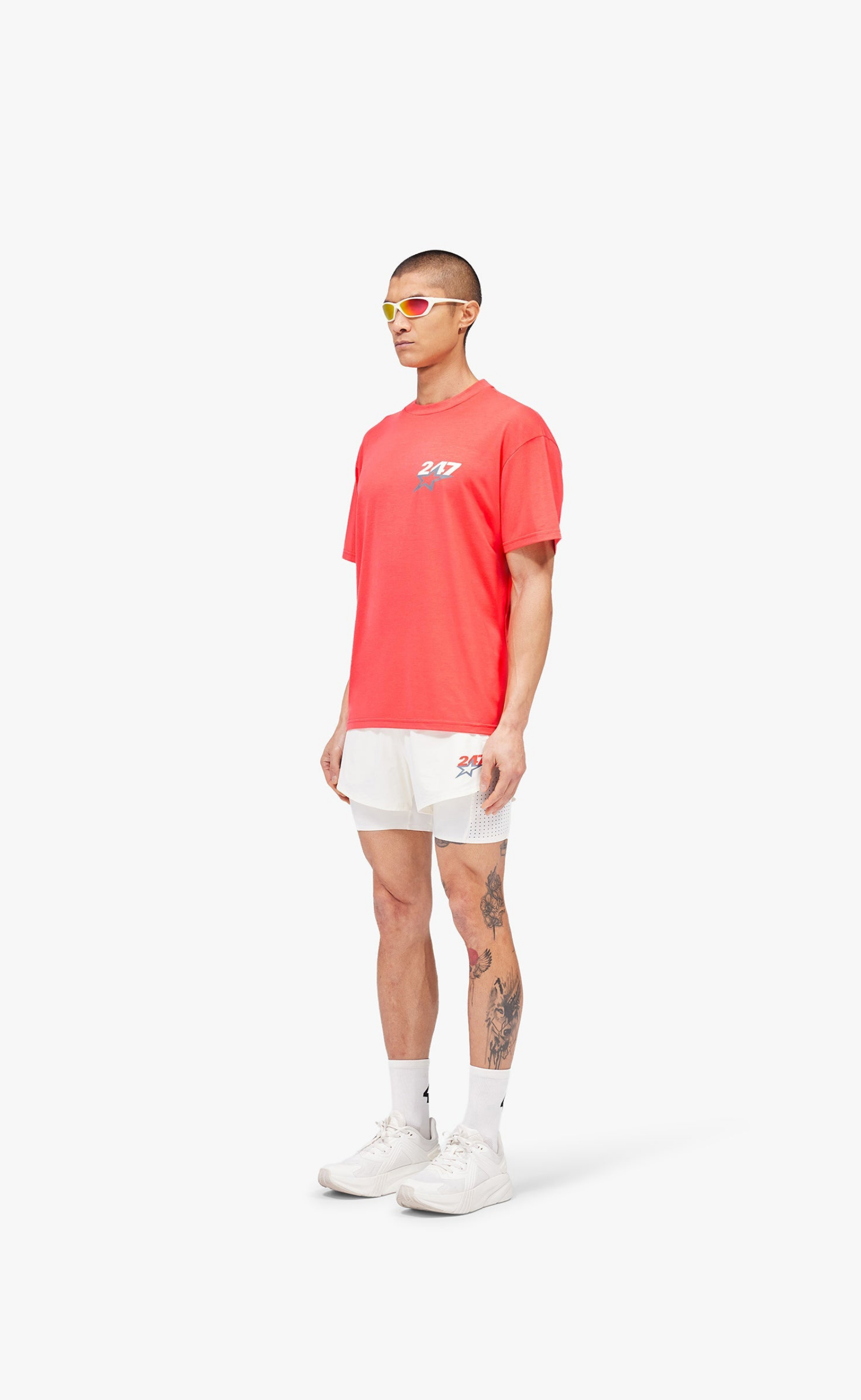 TEAM 247 STAR PRINT OVERSIZED RACING RED T-SHIRT
