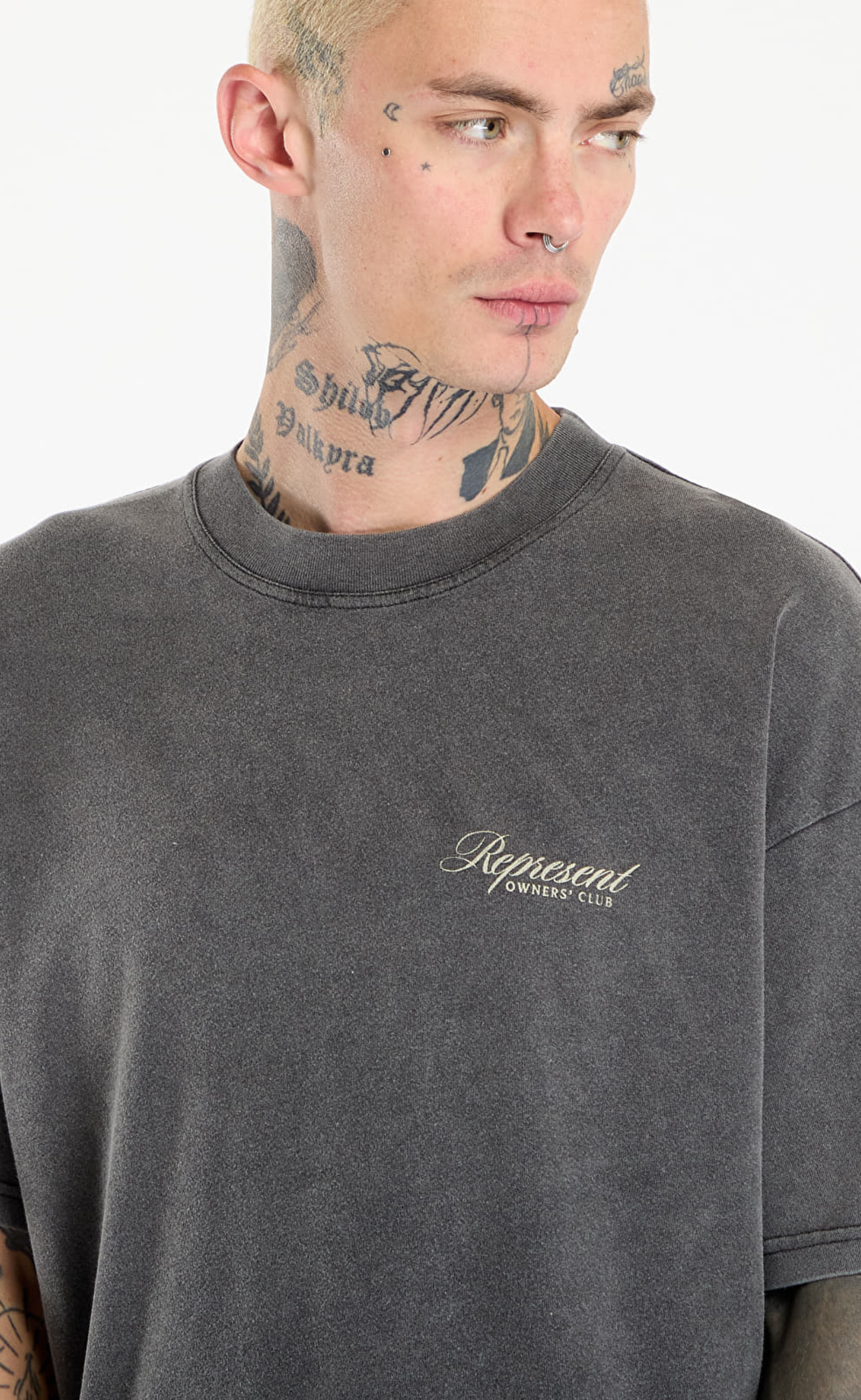 REPRESENT OWNERS CLUB SCRIPT VINTAGE GREY T-SHIRT