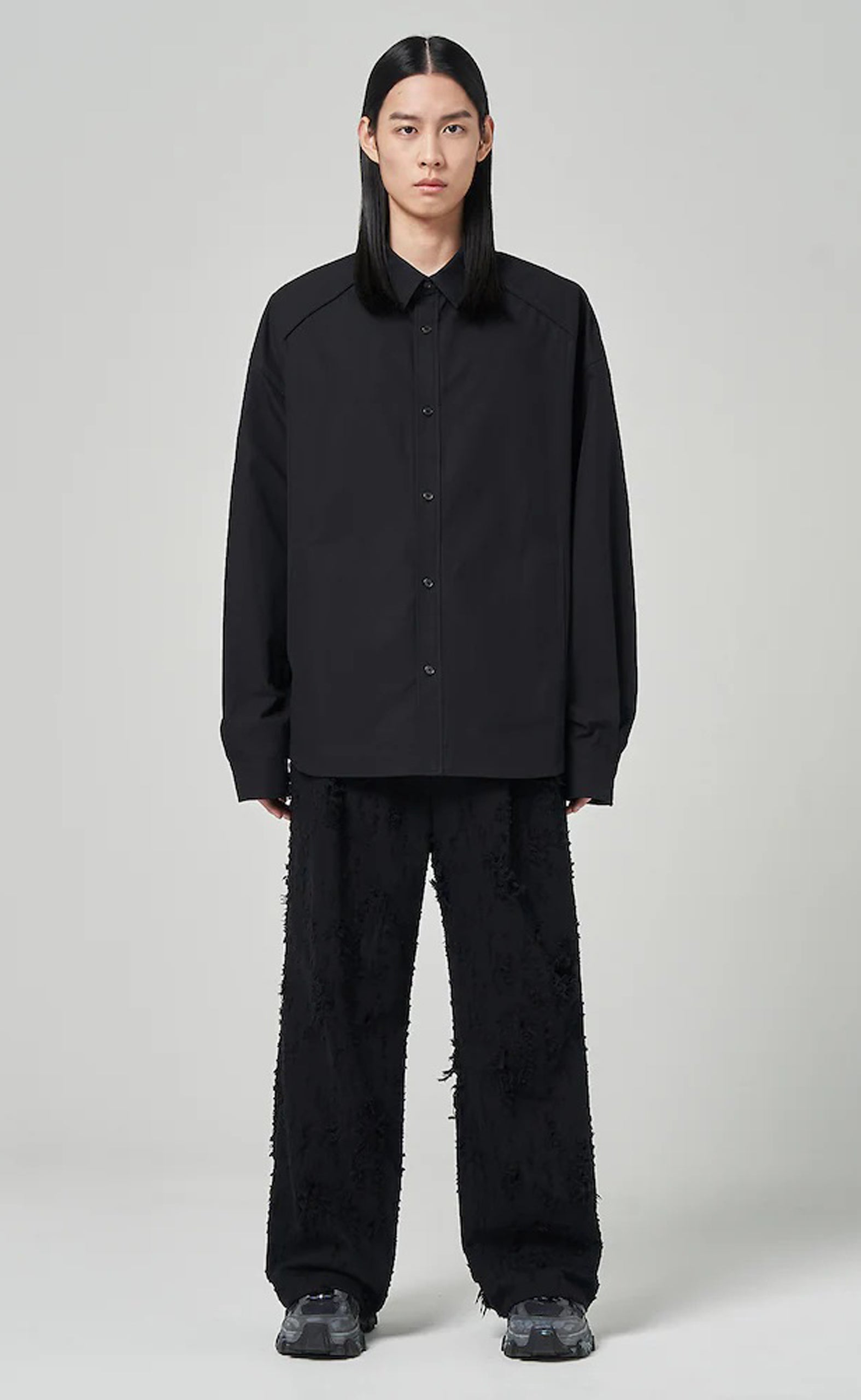 SIDE SLIT BUTTON BLACK SHIRTS