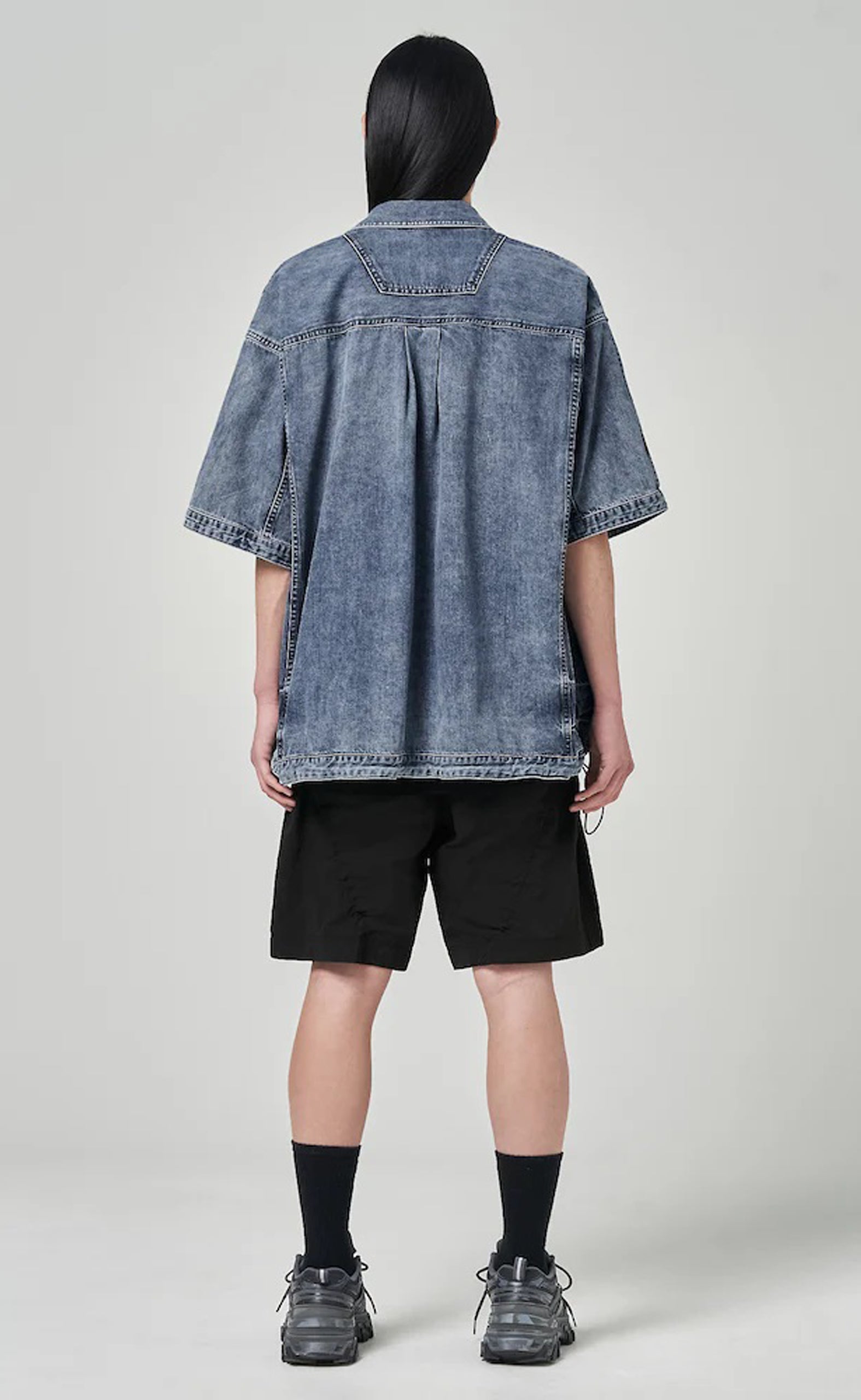 DENIM SHORT SLEEVE COACH BLUE SHIRT