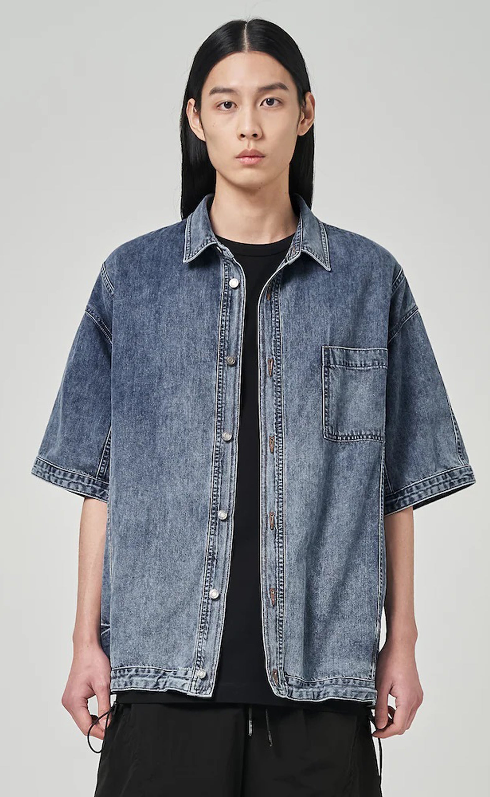 DENIM SHORT SLEEVE COACH BLUE SHIRT