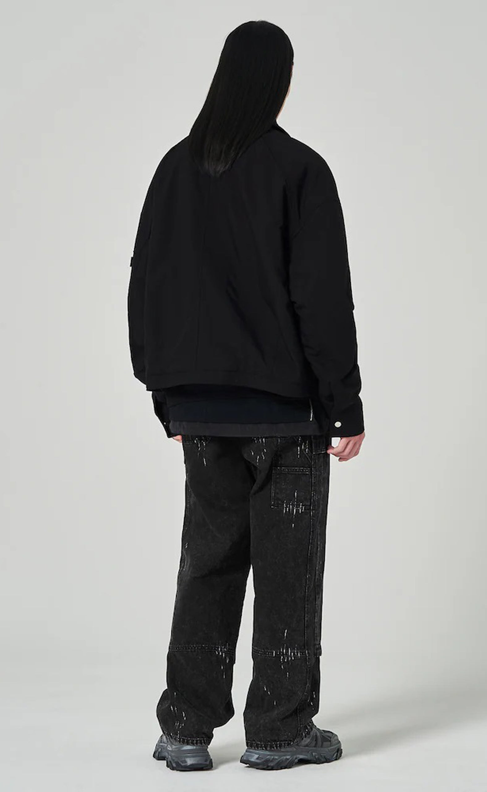 LAYERED SHORT BOMBER BLACK JACKET