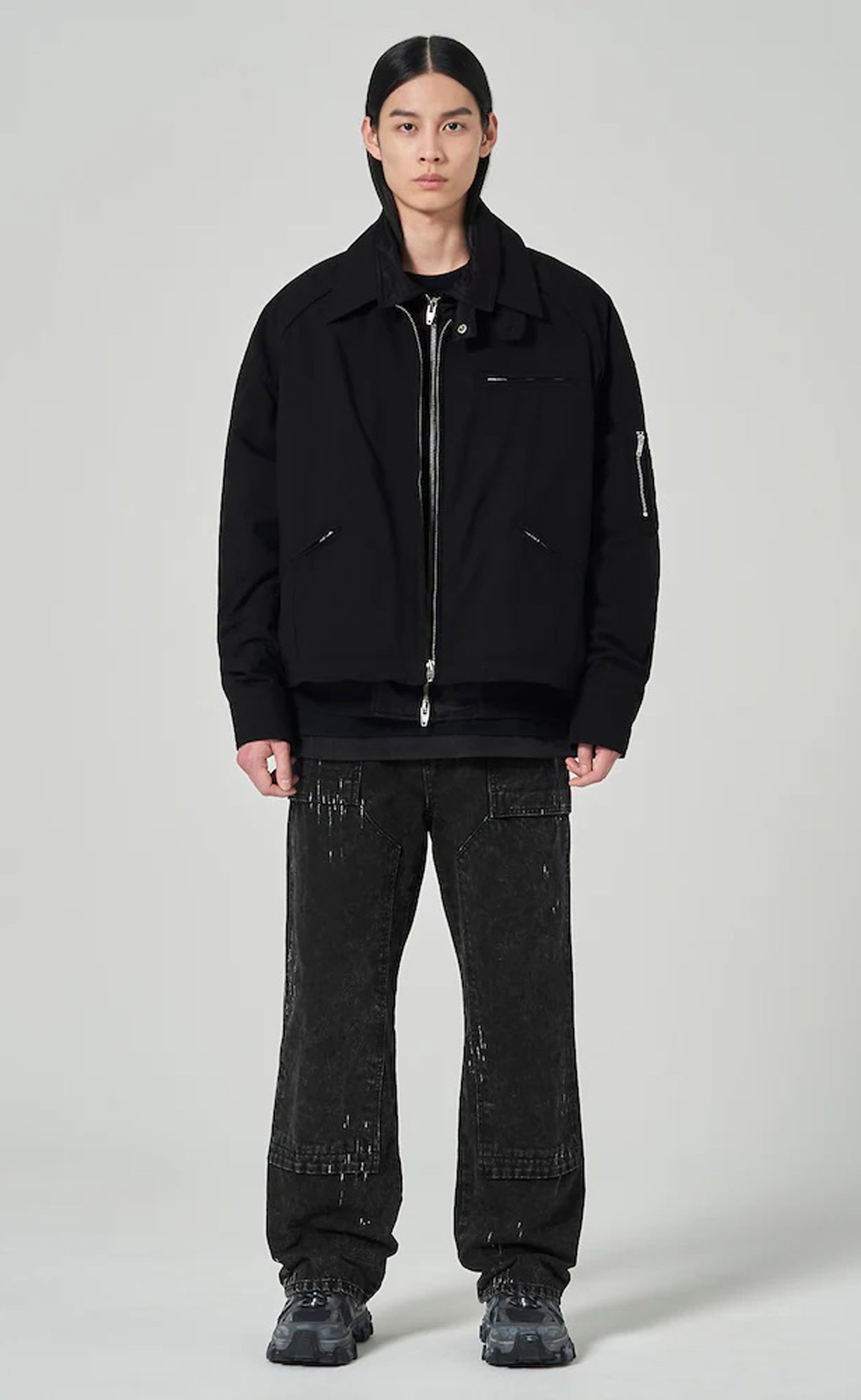 LAYERED SHORT BOMBER BLACK JACKET