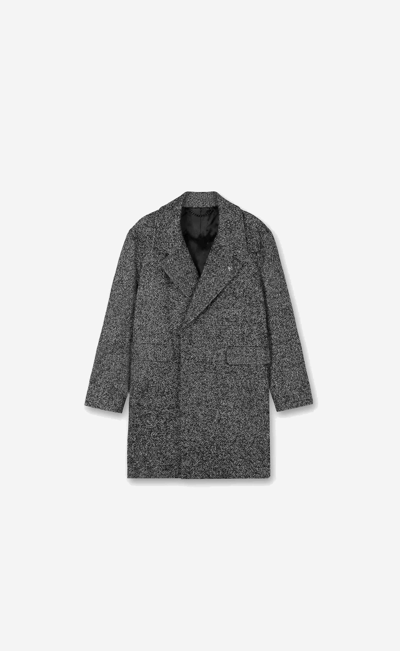 BLACK WHITE DOUBLE BREASTED OVERCOAT