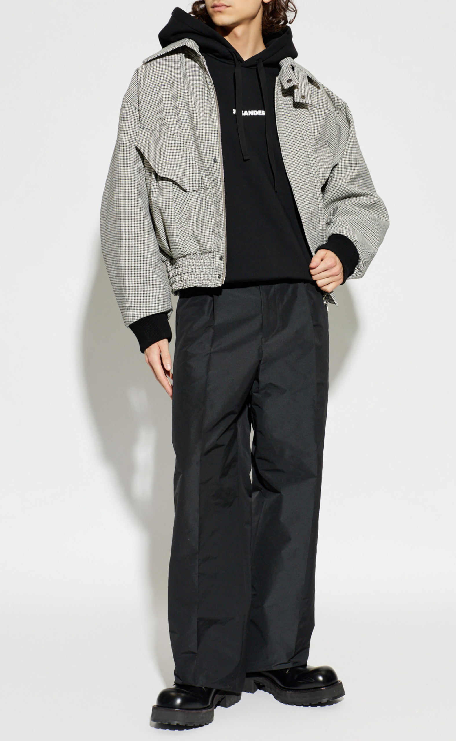 JIL SANDER COTTON LOGO PRINT BLACK HOODIE