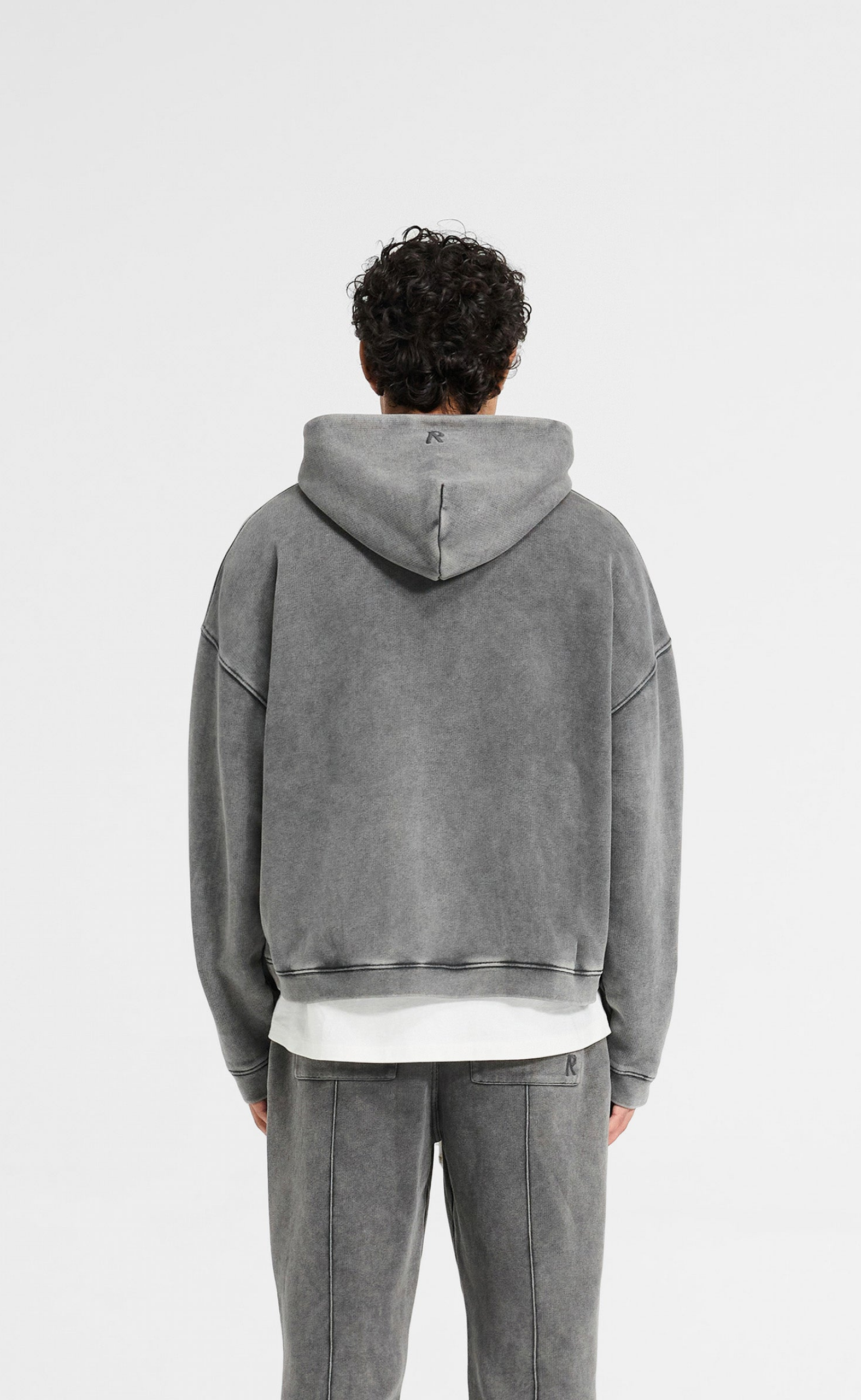 INITIAL BOXY OVERSIZED ZIP THROUGH VINTAGE GREY HOODIE