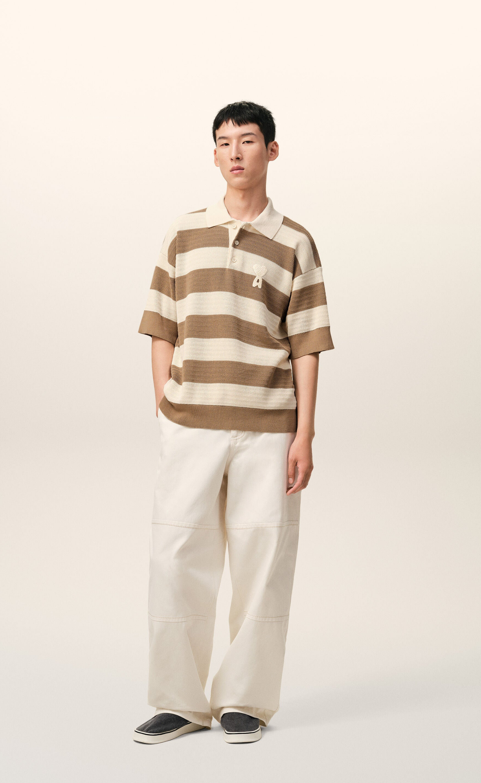 COTTON AMI DE COEUR CREAM CARBON POLO T-SHIRT