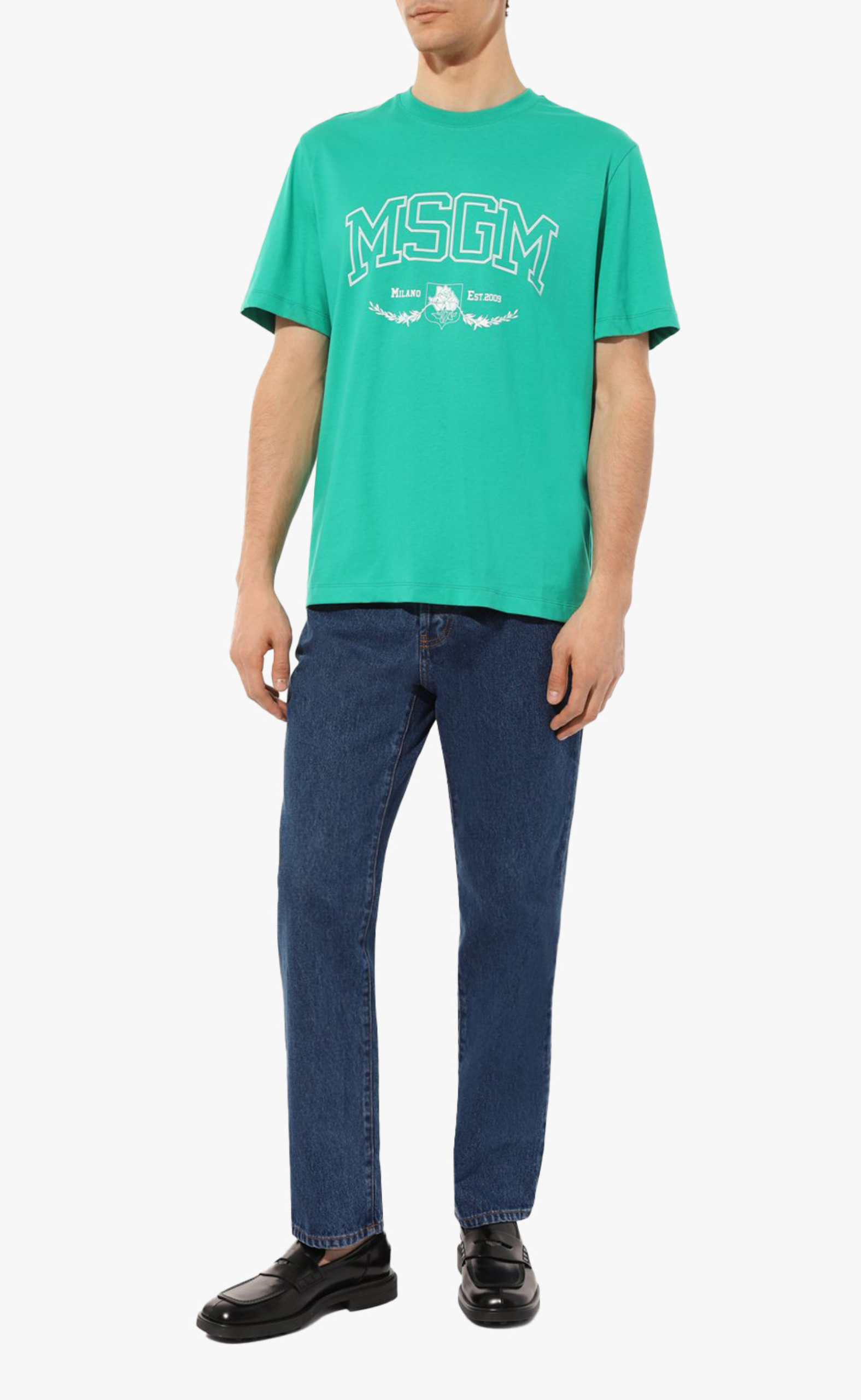 MSGM COLLEGE EST.2009 PRINT GREEN T-SHIRT