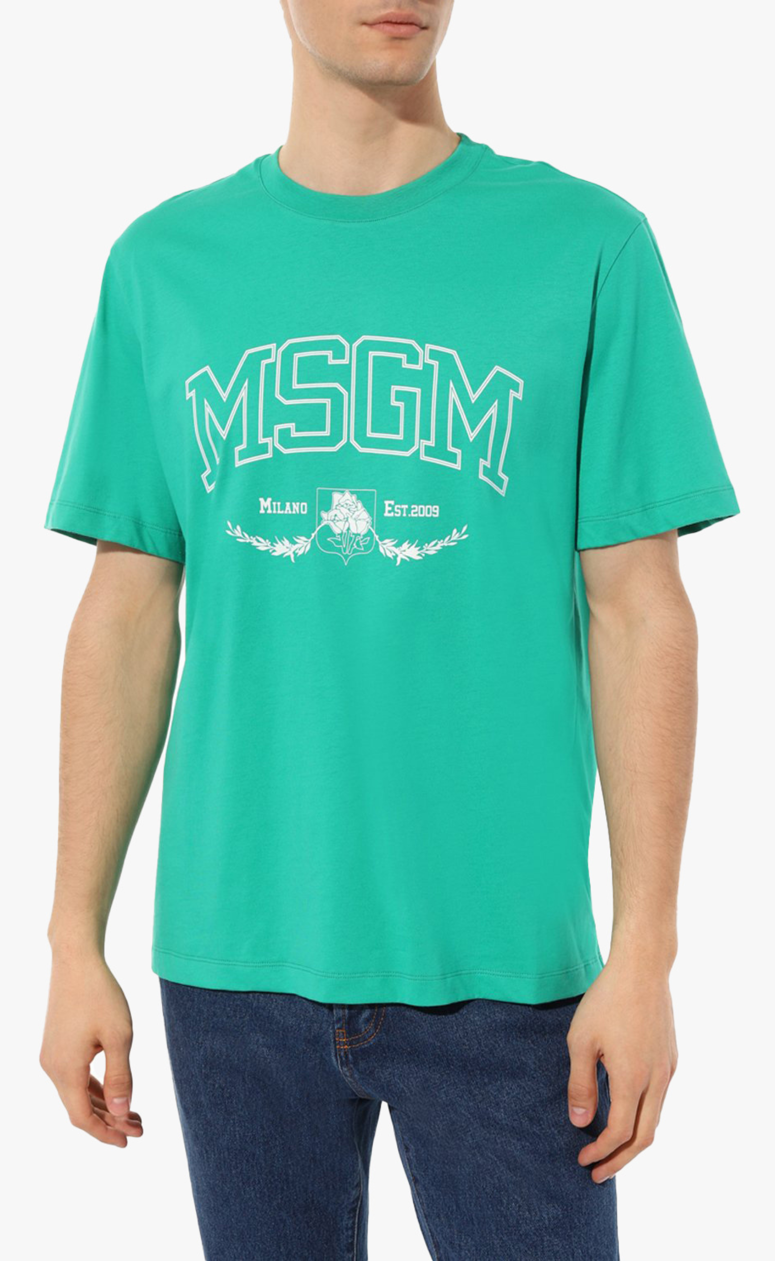 MSGM COLLEGE EST.2009 PRINT GREEN T-SHIRT