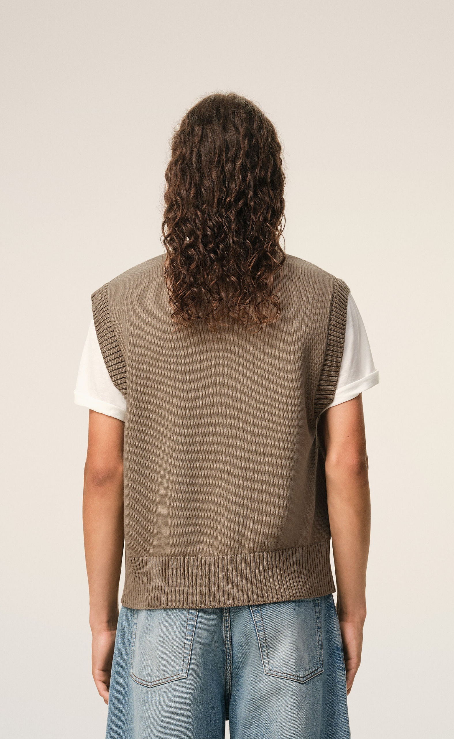 WOOL COTTON SLEEVLESS AMI DE COEUR TAUPE VEST