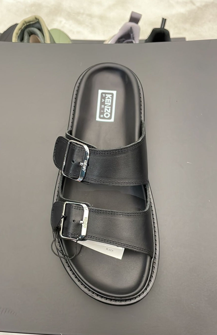 KENZO LEATHER BLACK SLIPPERS