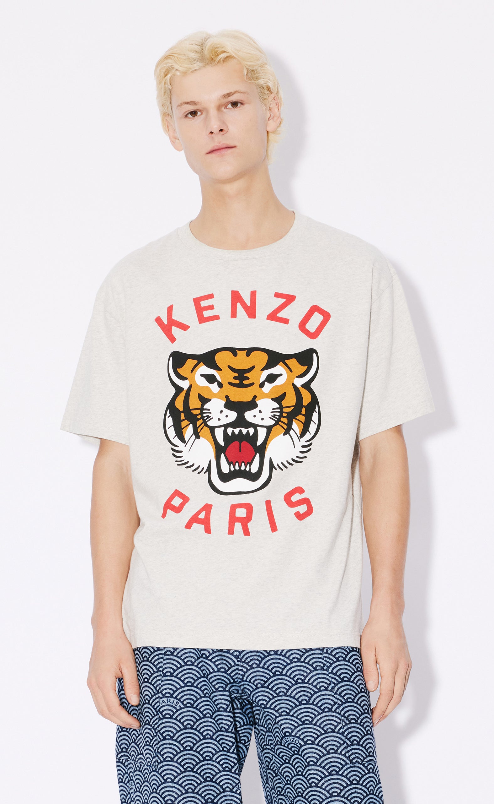 LUCKY TIGER OVERSIZE PALE GREY T-SHIRT