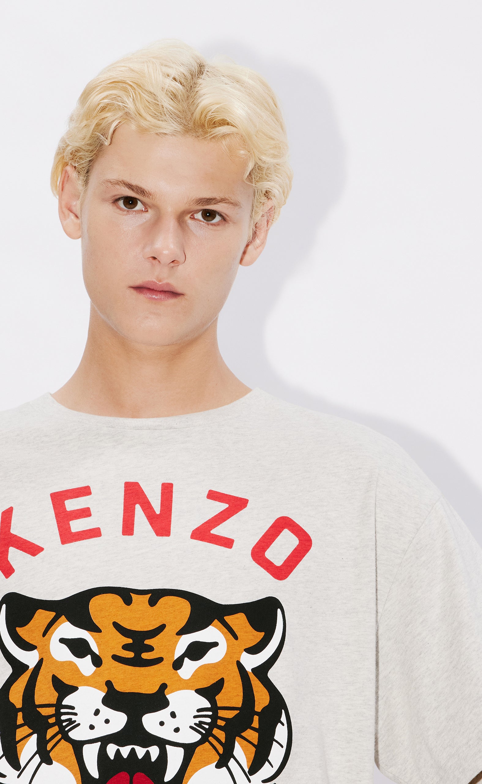 LUCKY TIGER OVERSIZE PALE GREY T-SHIRT