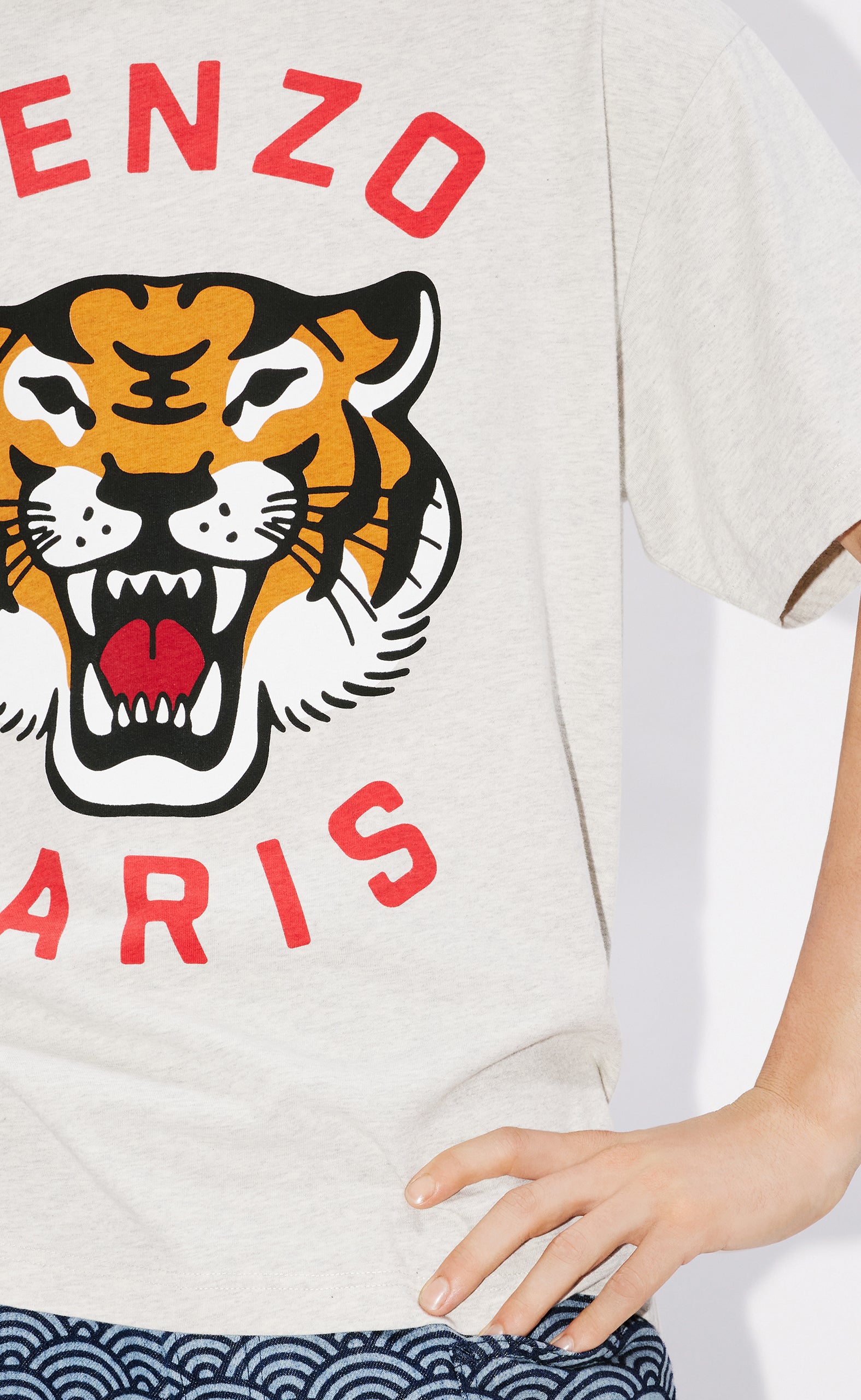 LUCKY TIGER OVERSIZE PALE GREY T-SHIRT