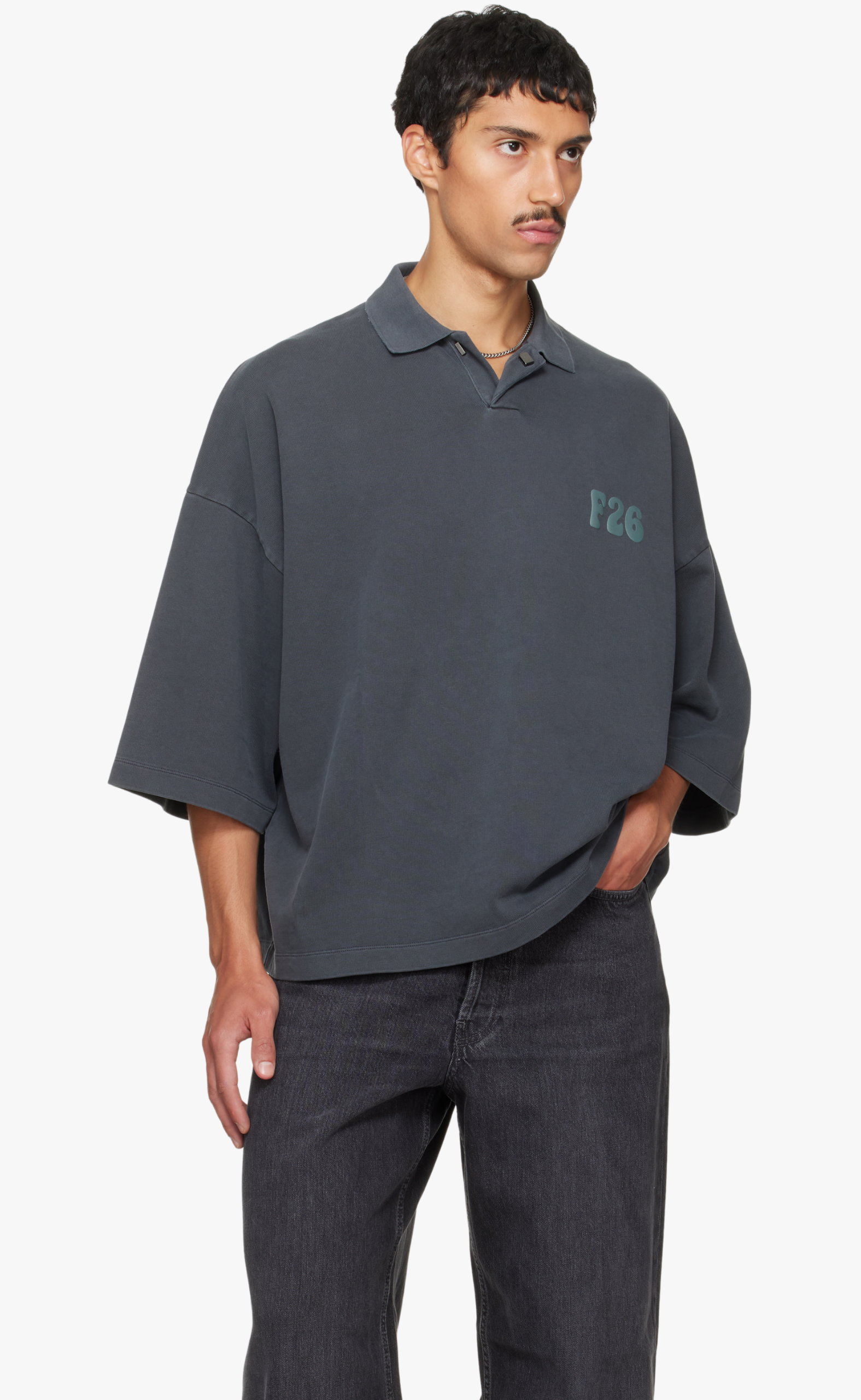 CROPPED POLO WASHED IRON GREY T-SHIRT