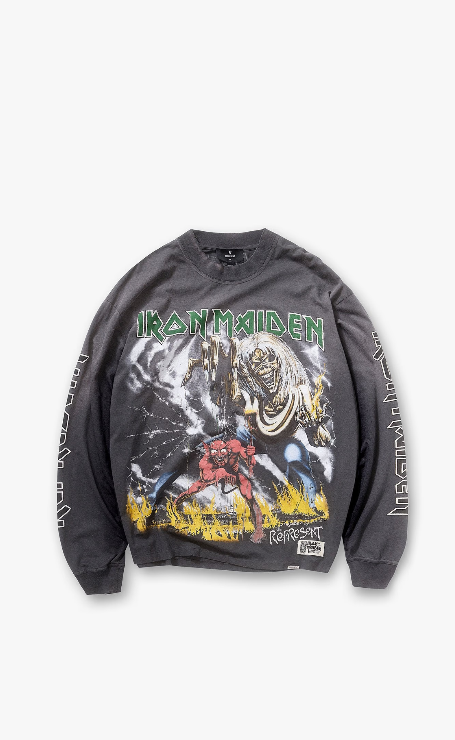 IRON MAIDEN X NUMBER OF THE BEAST SUNFADE GREY LONGSLEEVE