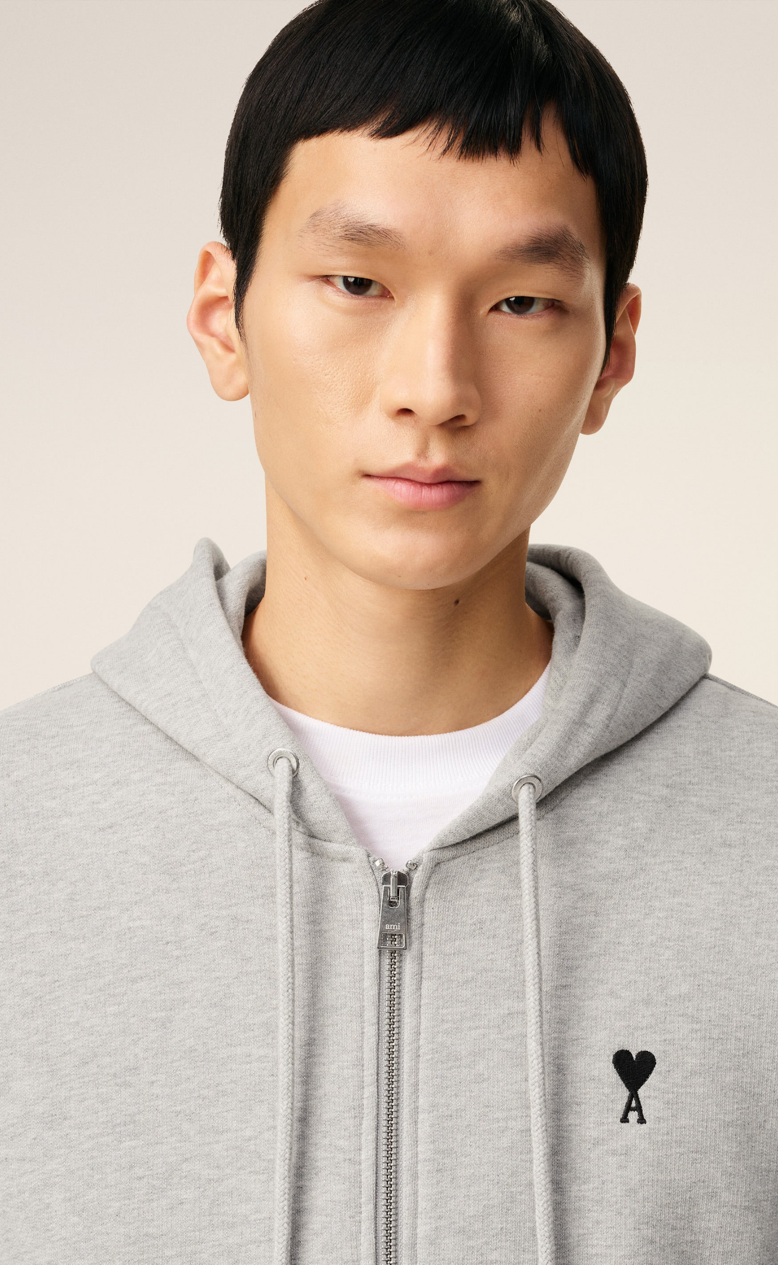 CONTRASTED AMI DE COEUR GREY HOODIE