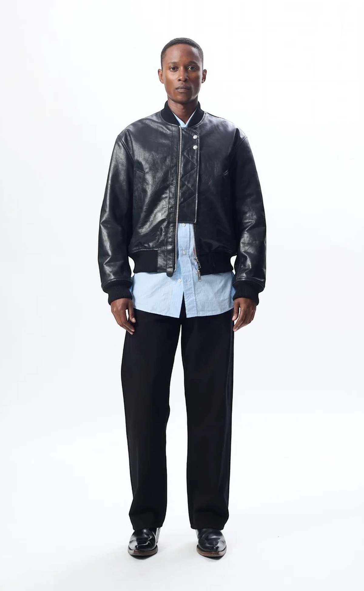 LEATHER BOMBER FLIGHT BLACK JACKET