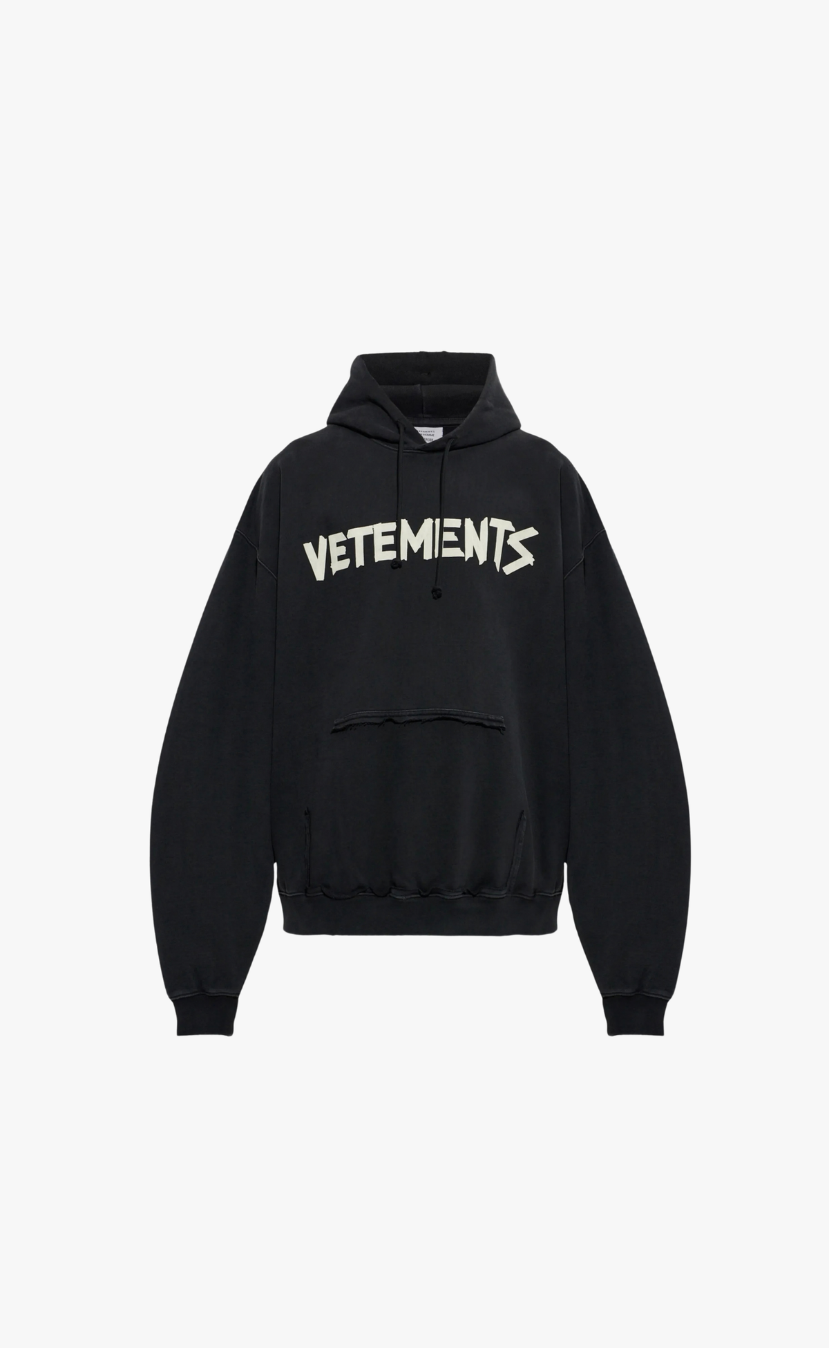 TAPE LOGO DESTROYED FADED BLACK HOODIE
