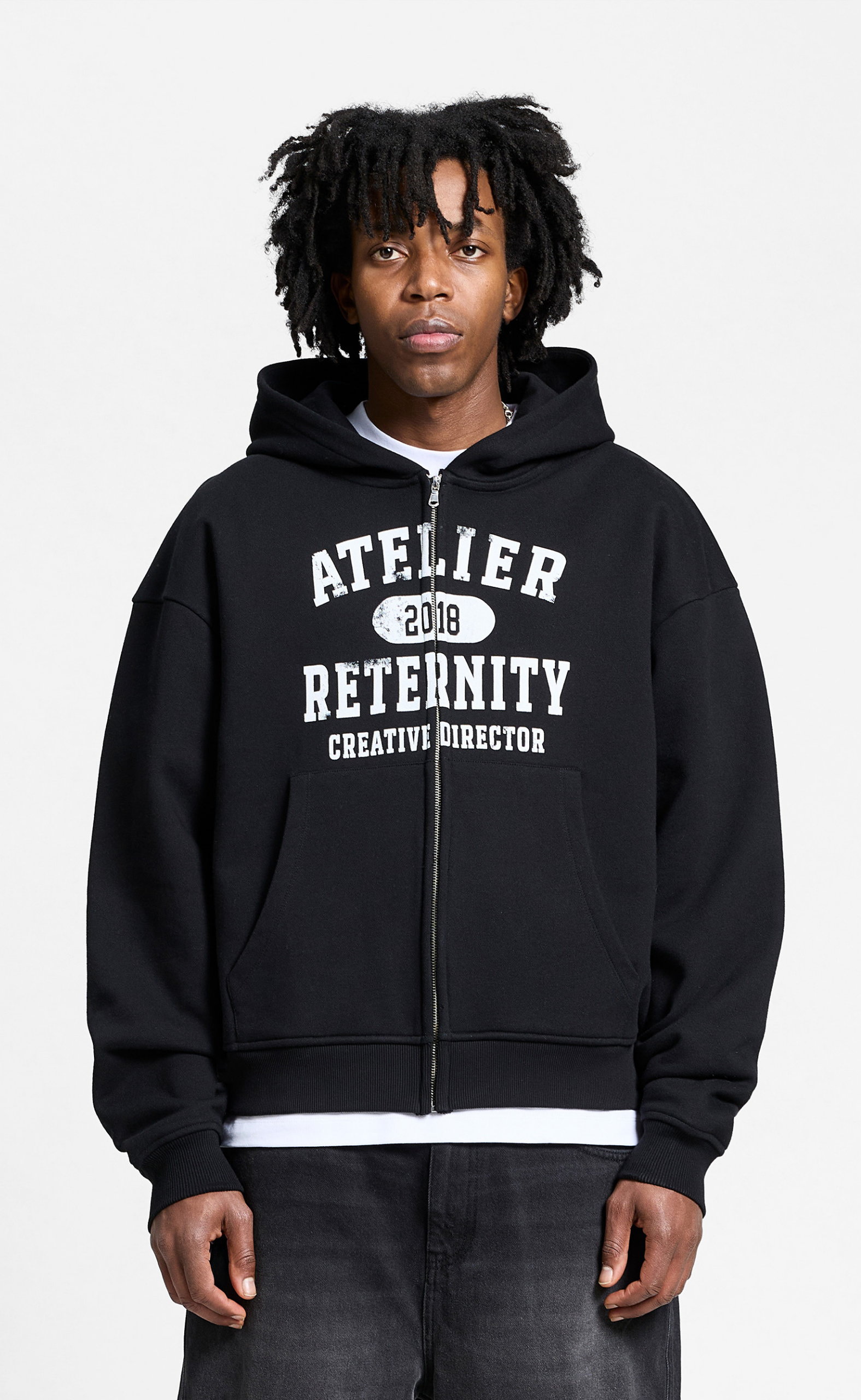 ATELIER EMBLEM ZIP BLACK HOODIE