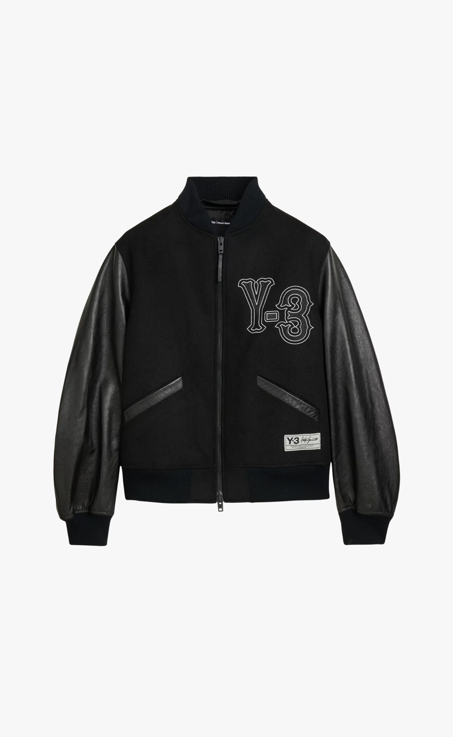 Y-3 COLLEGIATE LEATHER BLACK JACKET