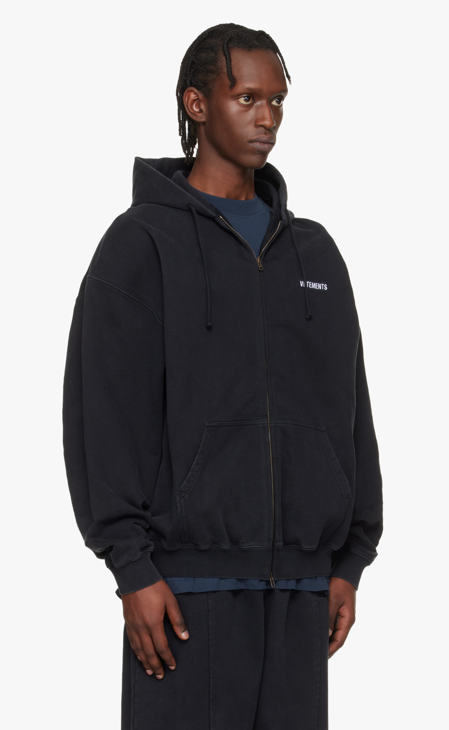 ICONIC LOGO BLACK ZIP-UP HOODIE