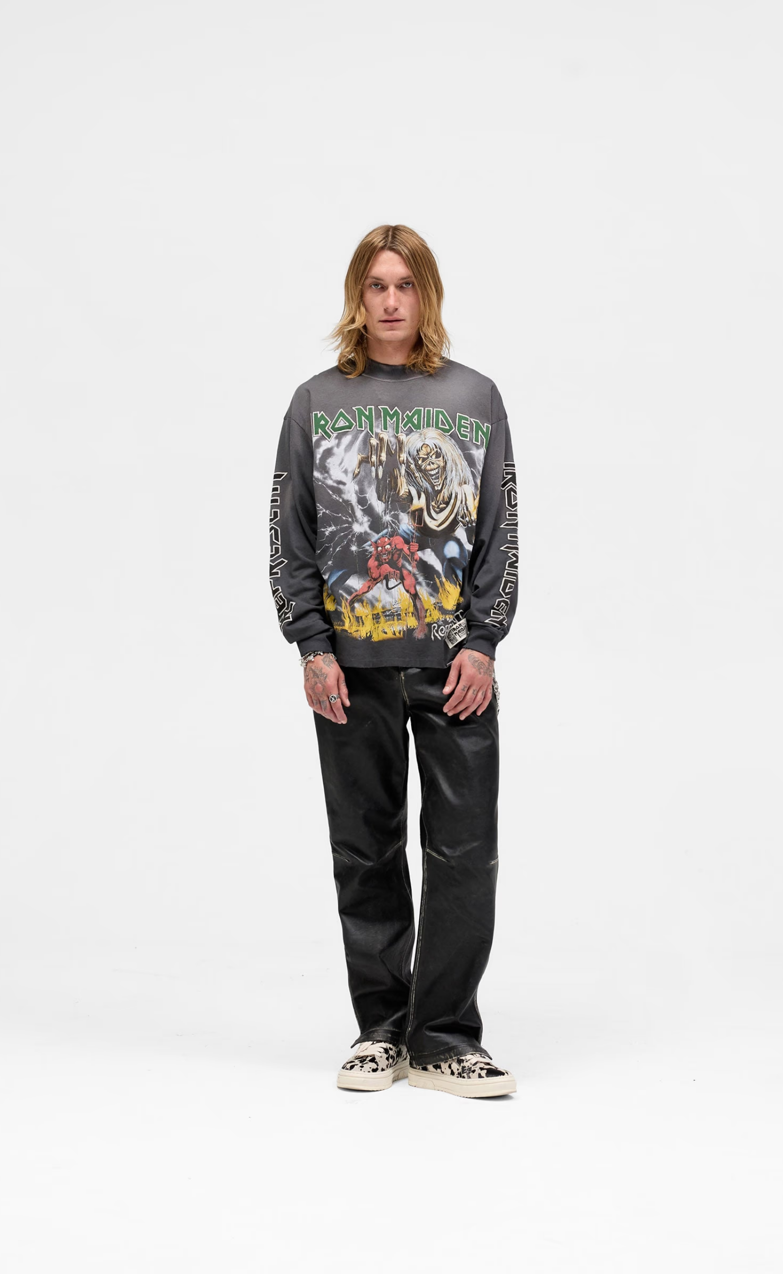 IRON MAIDEN X NUMBER OF THE BEAST SUNFADE GREY LONGSLEEVE