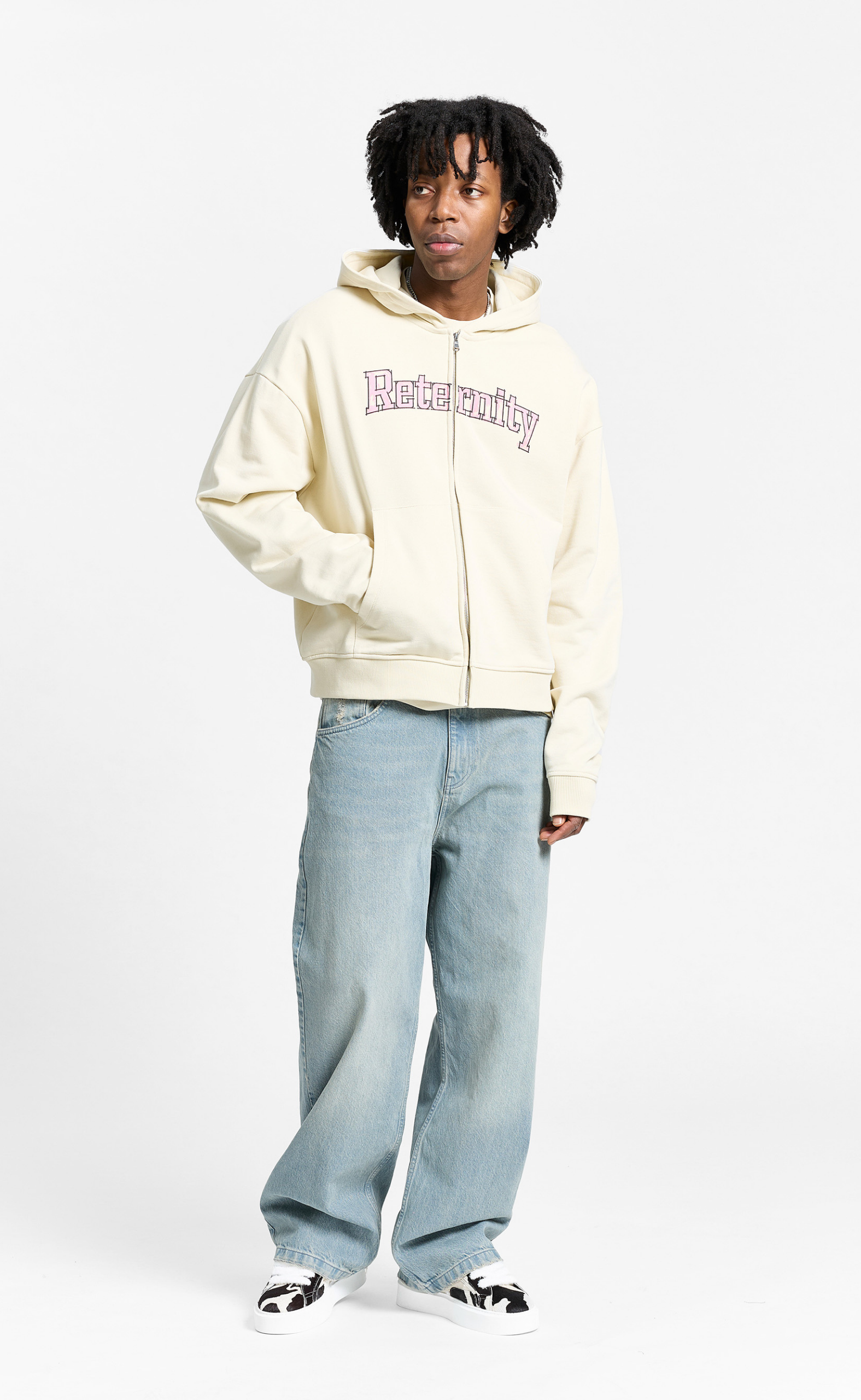 WATERCOLOR ZIP CREAM HOODIE