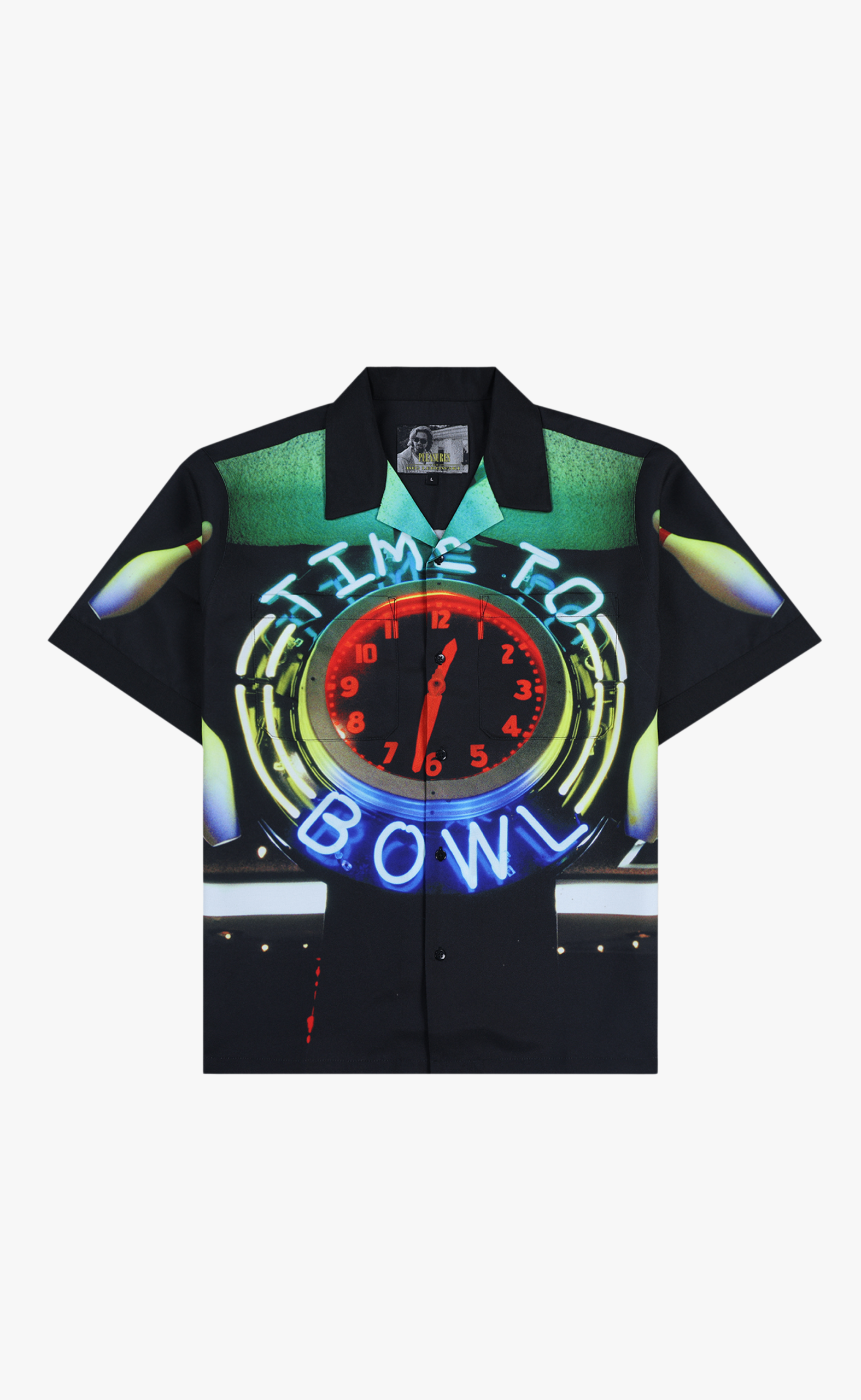 TIME BOWLING BUTTON UP BLACK T-SHIRT