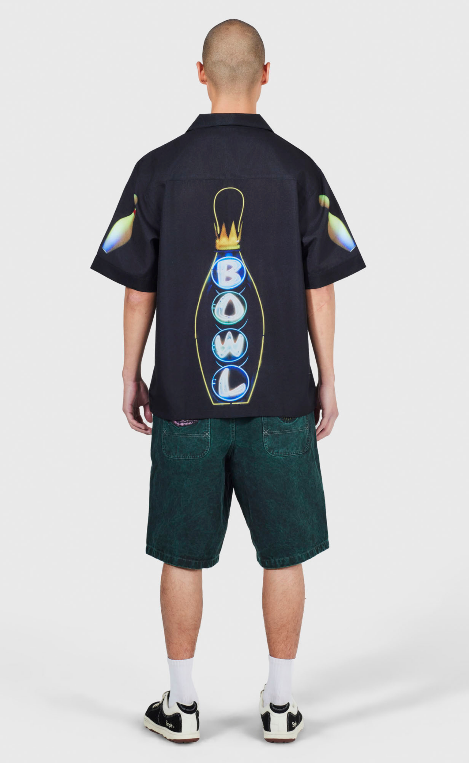 TIME BOWLING BUTTON UP BLACK T-SHIRT