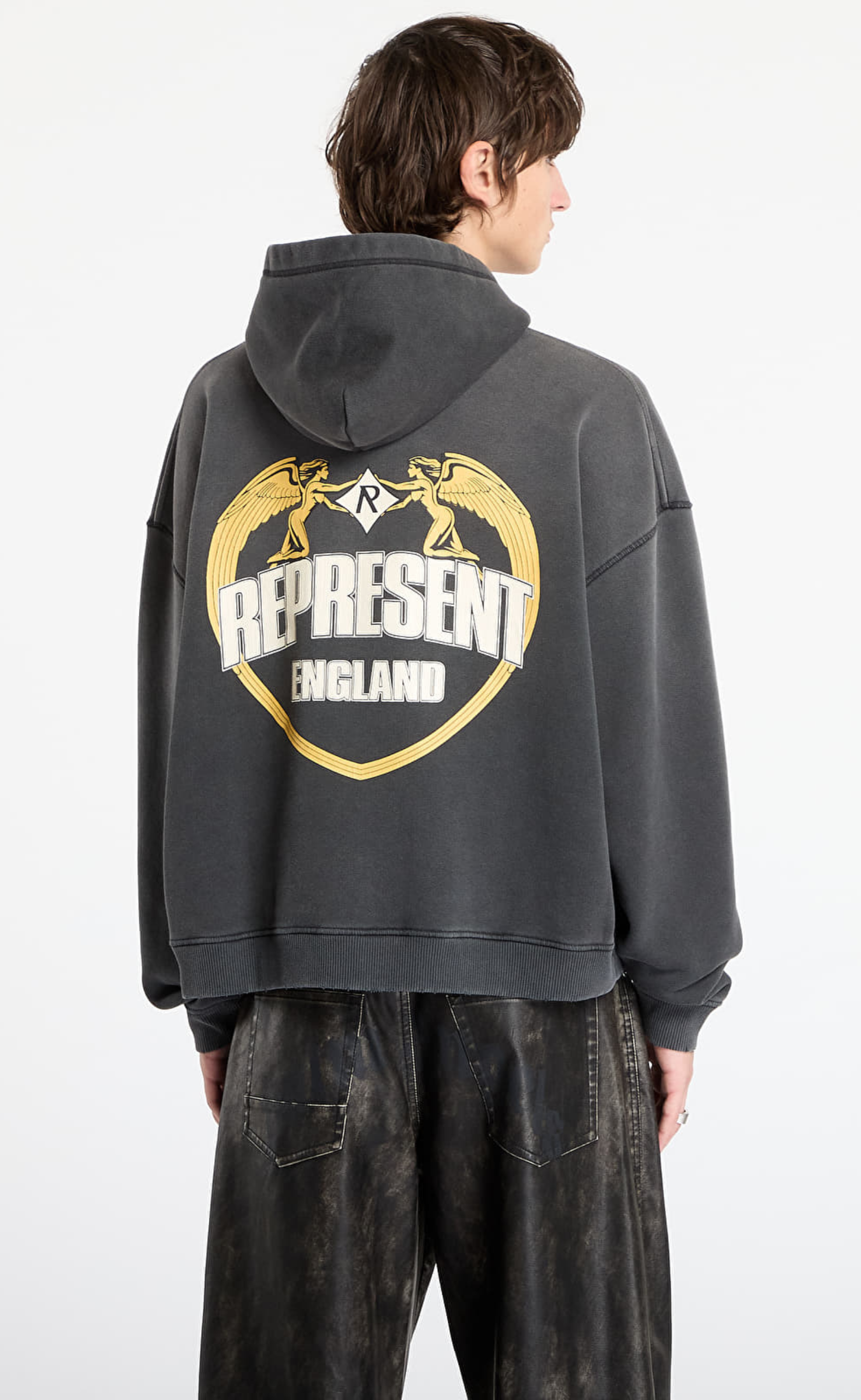 REPRESENT ANGEL BORDER STAINED BLACK HOODIE