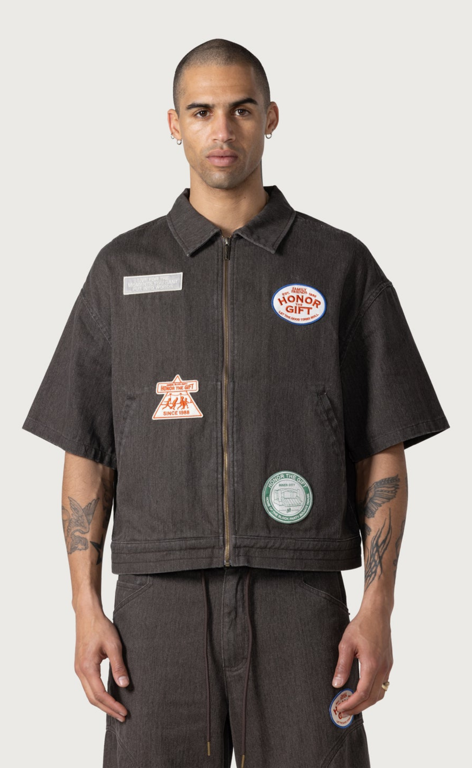TWILL FULL ZIP BLACK SHIRT