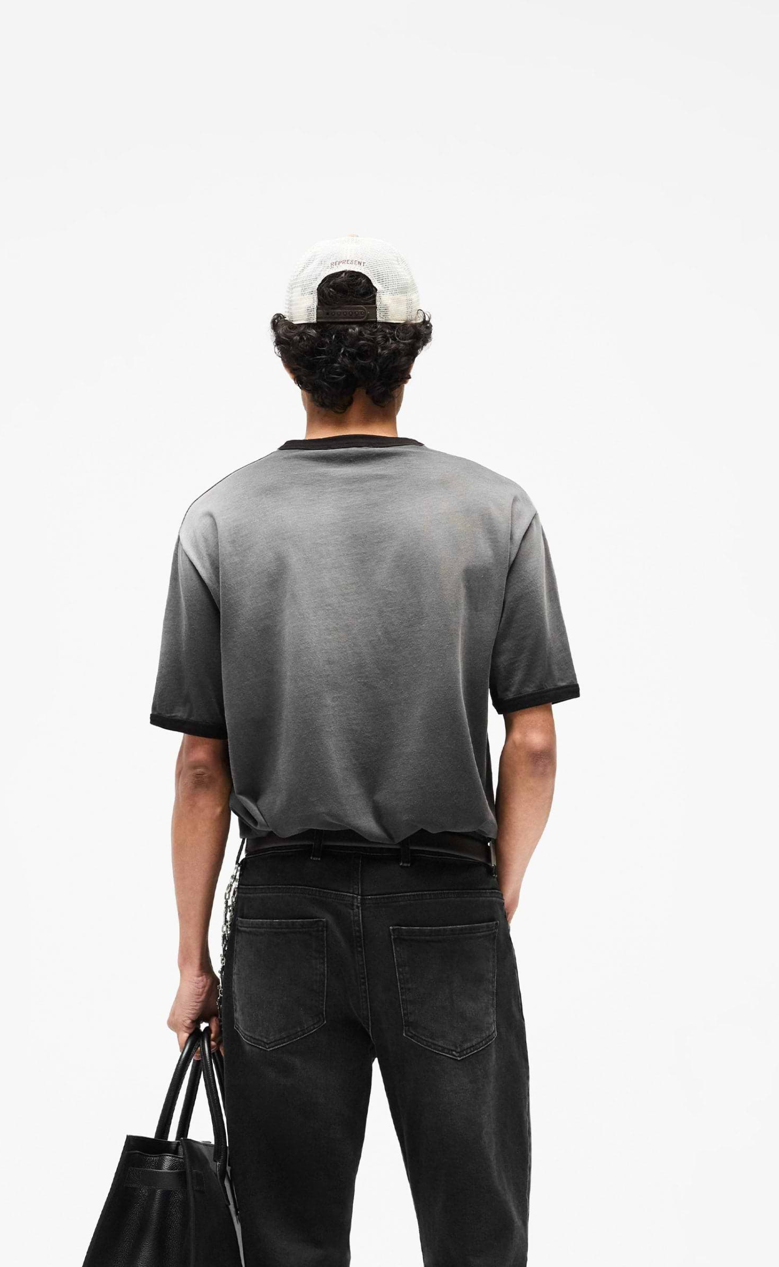 REPRESENT RINGER STAINED BLACK T-SHIRT