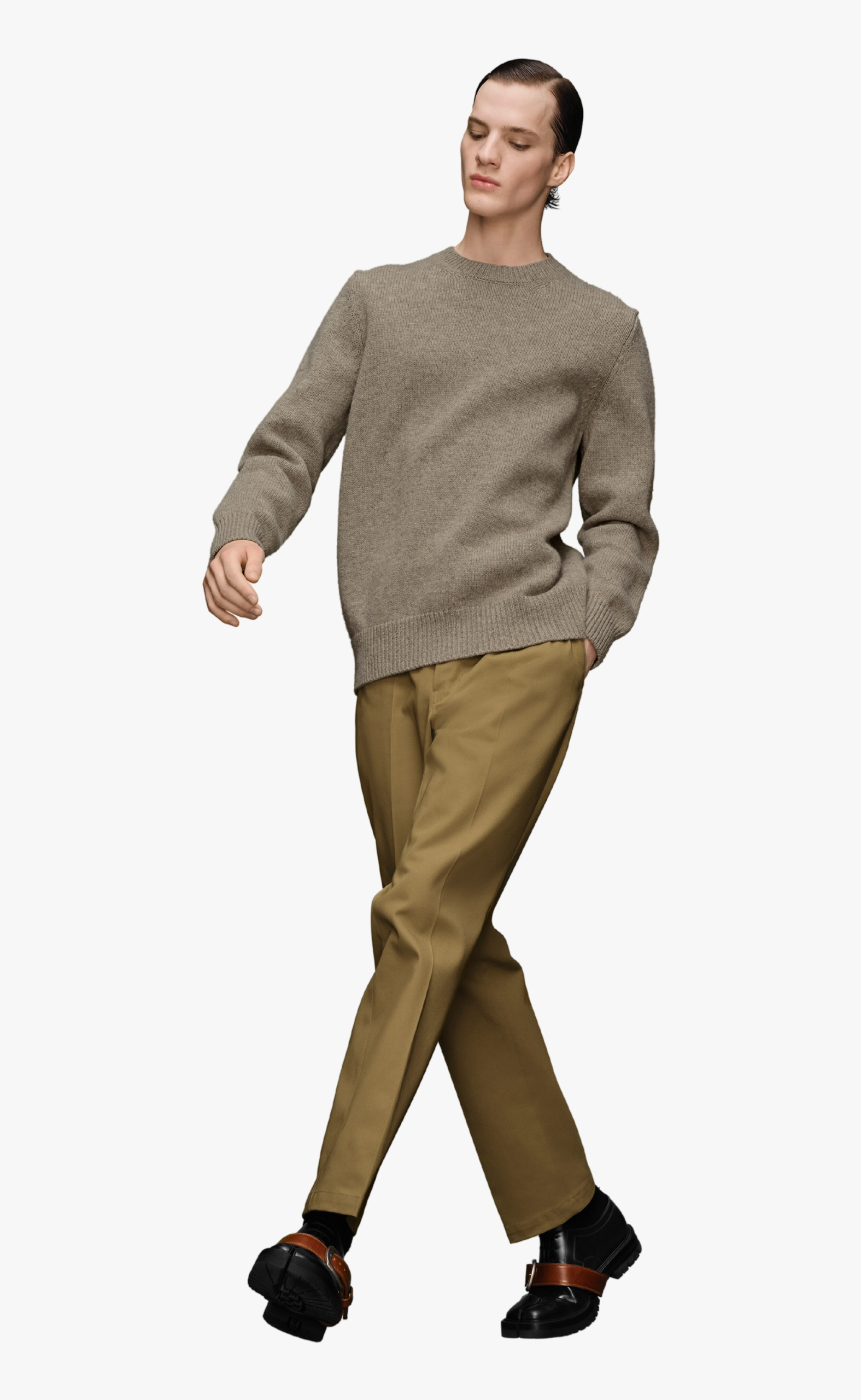 SHETLAND WOOL KNIT BEIGE SWEATER