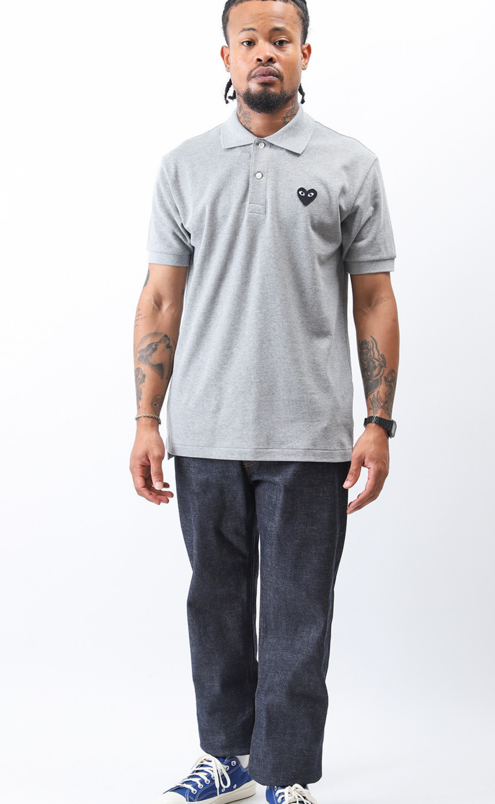 MEN POLO WITH BLACK HEART GREY T-SHIRT