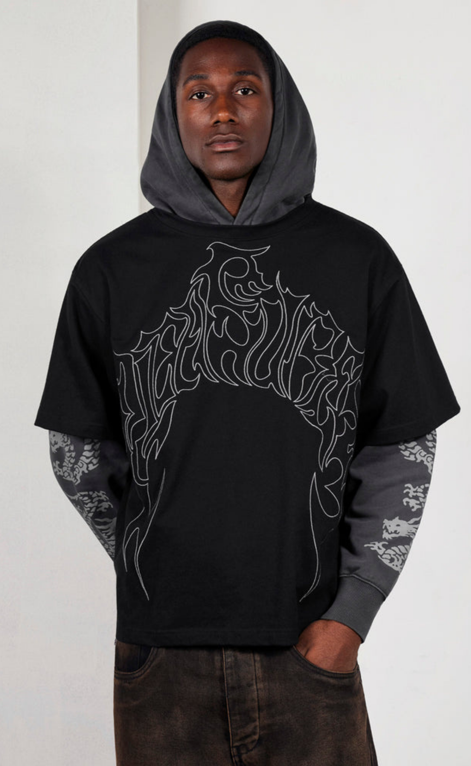 DRAGON LAYERED BLACK HOODIE