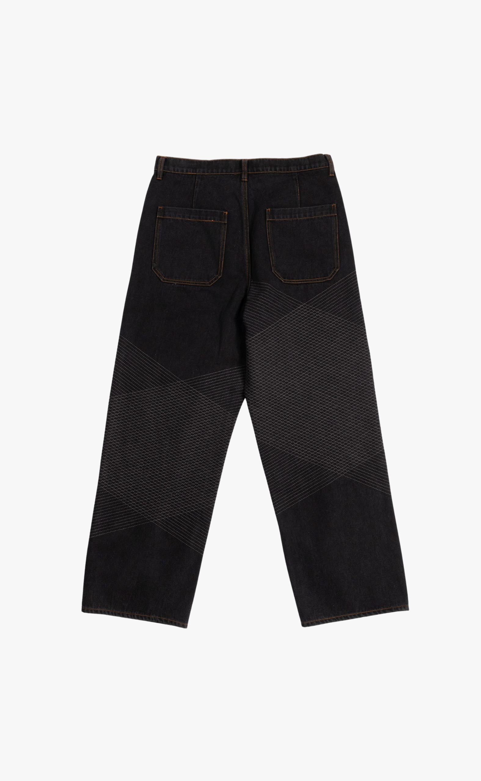 GRID EMBROIDERED BAGGY BLACK JEANS