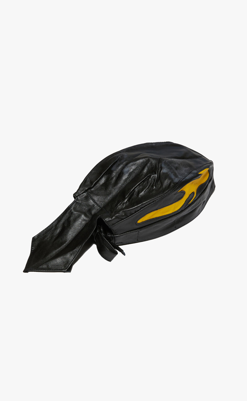 FLAME LEATHER BLACK SKULLY