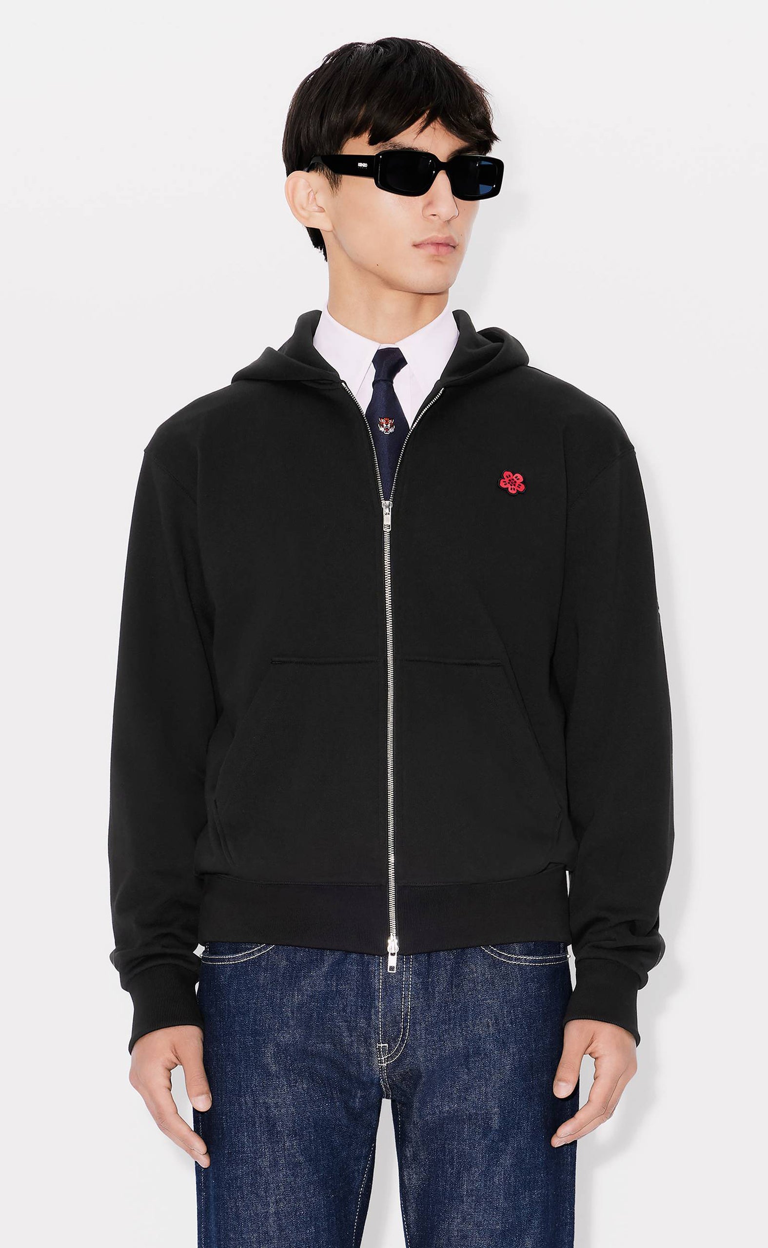 BOKE FLOWER FULL ZIP BLACK HOODIE