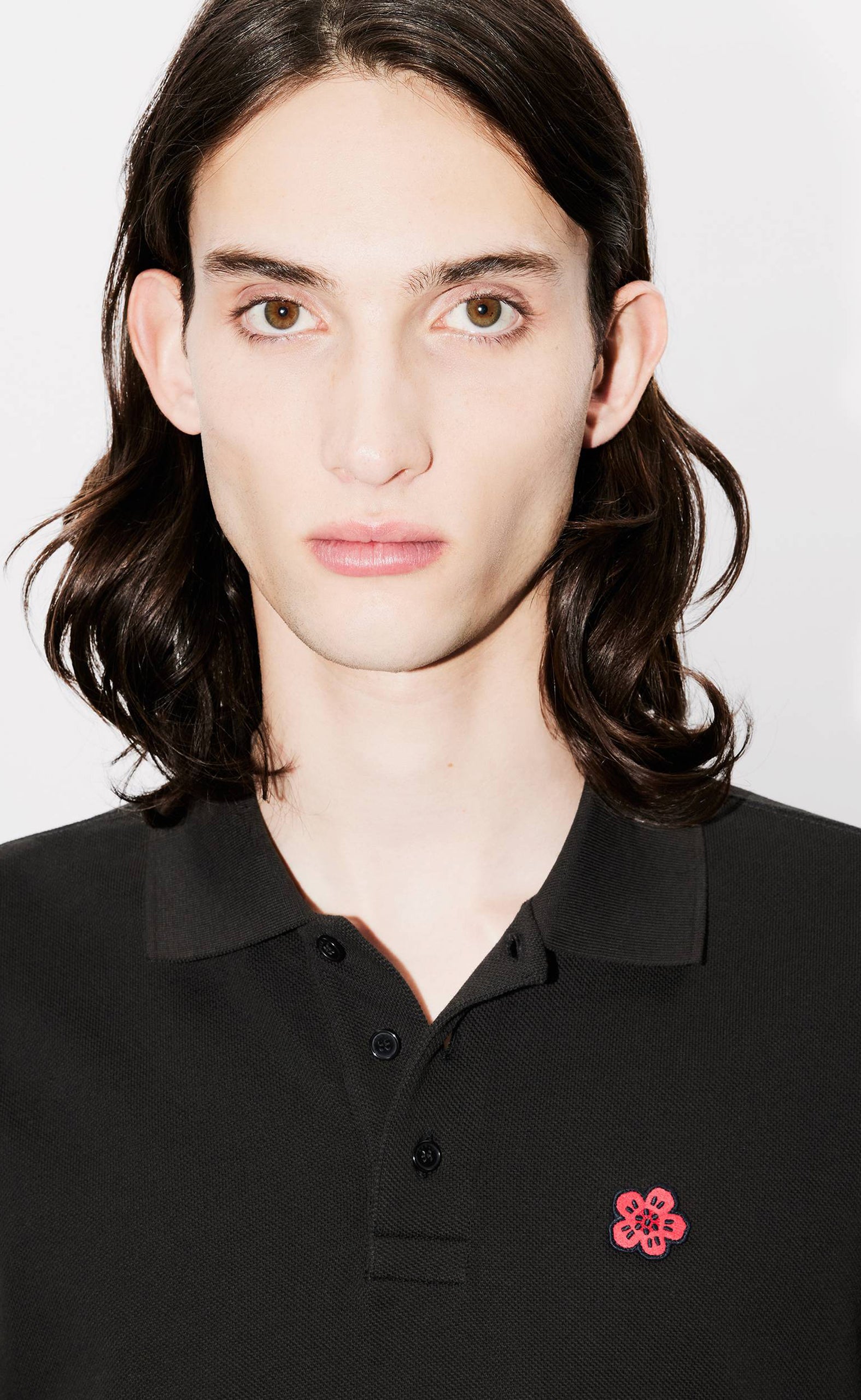 GOTS BOKE FLOWER SLIM POLO BLACK T-SHIRT