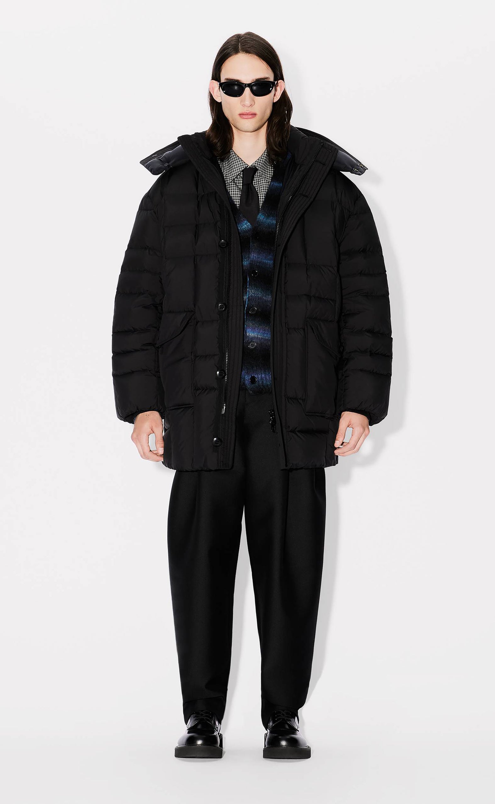 KENZO WEAVE MID-LENGTH WINTER BLACK JACKET