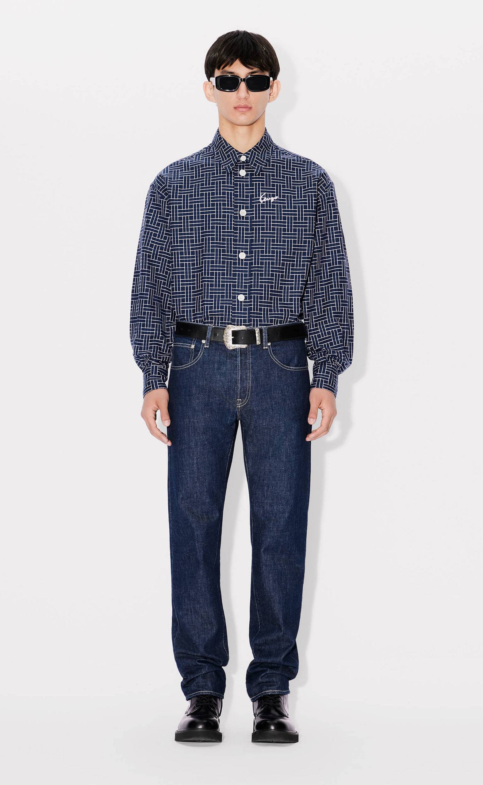 KENZO WEAVE OVERSIZED MIDNIGHT BLUE SHIRT