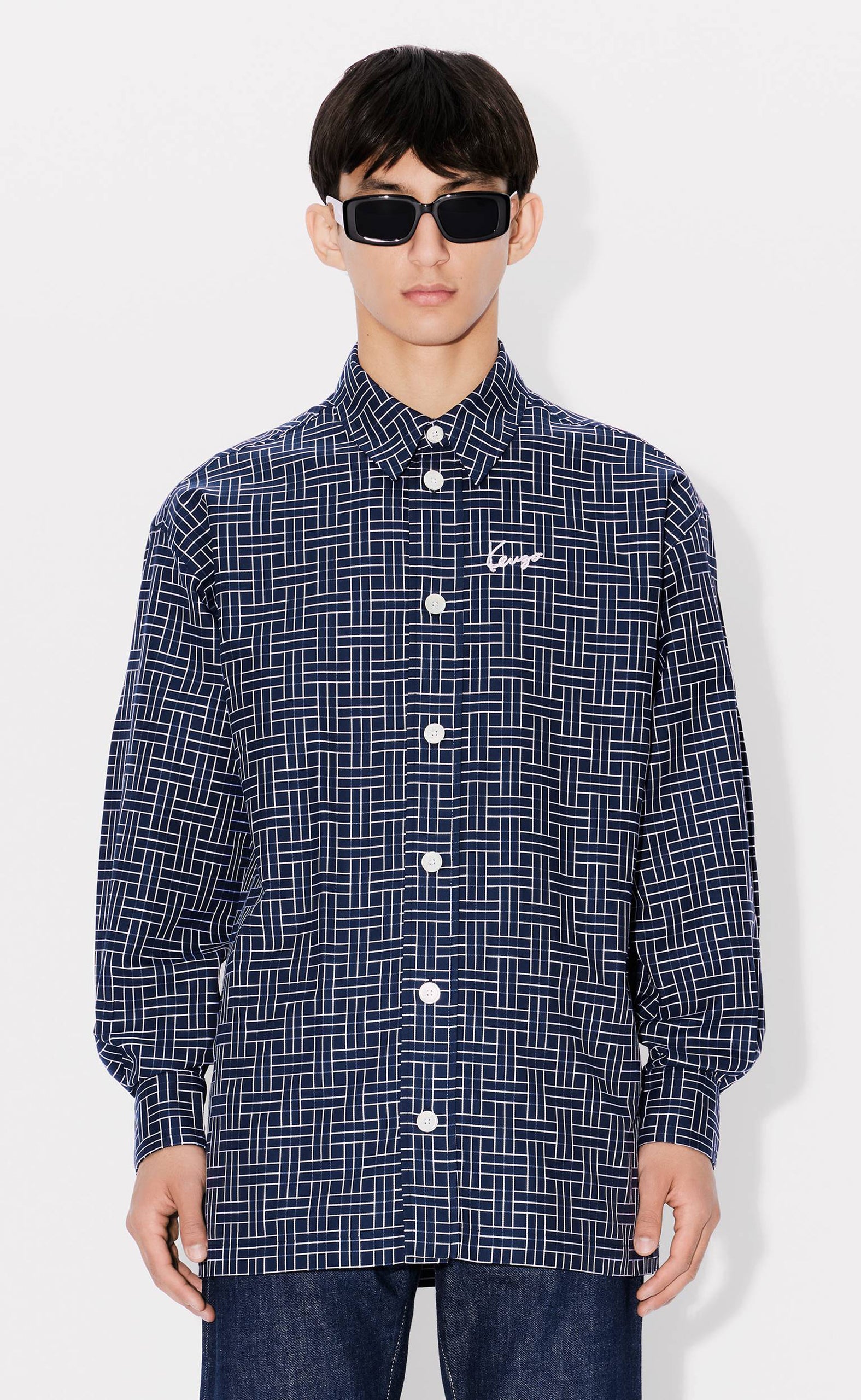 KENZO WEAVE OVERSIZED MIDNIGHT BLUE SHIRT