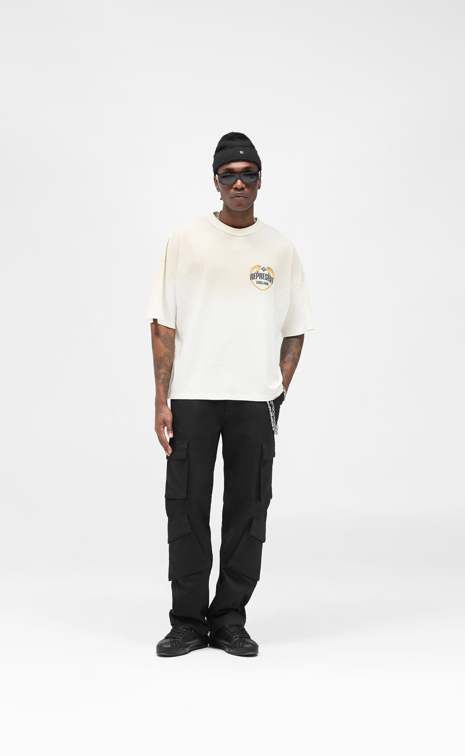 REPRESENT ANGEL BORDER WASHED ECRU T-SHIRT
