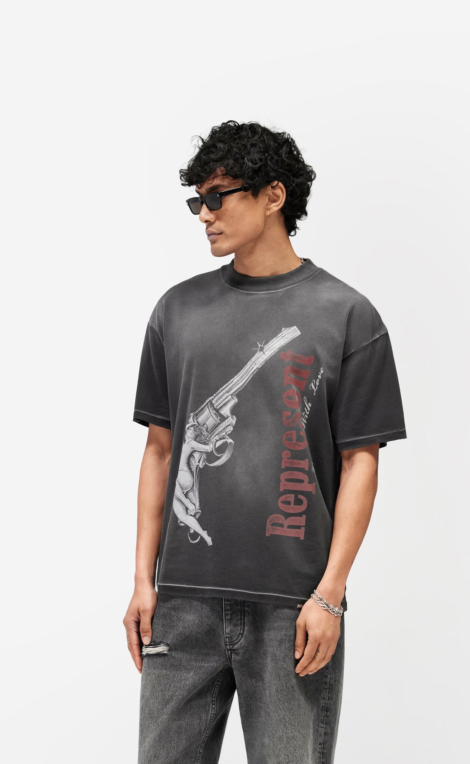 LOADED WITH LOVE STAINED BLACK T-SHIRT