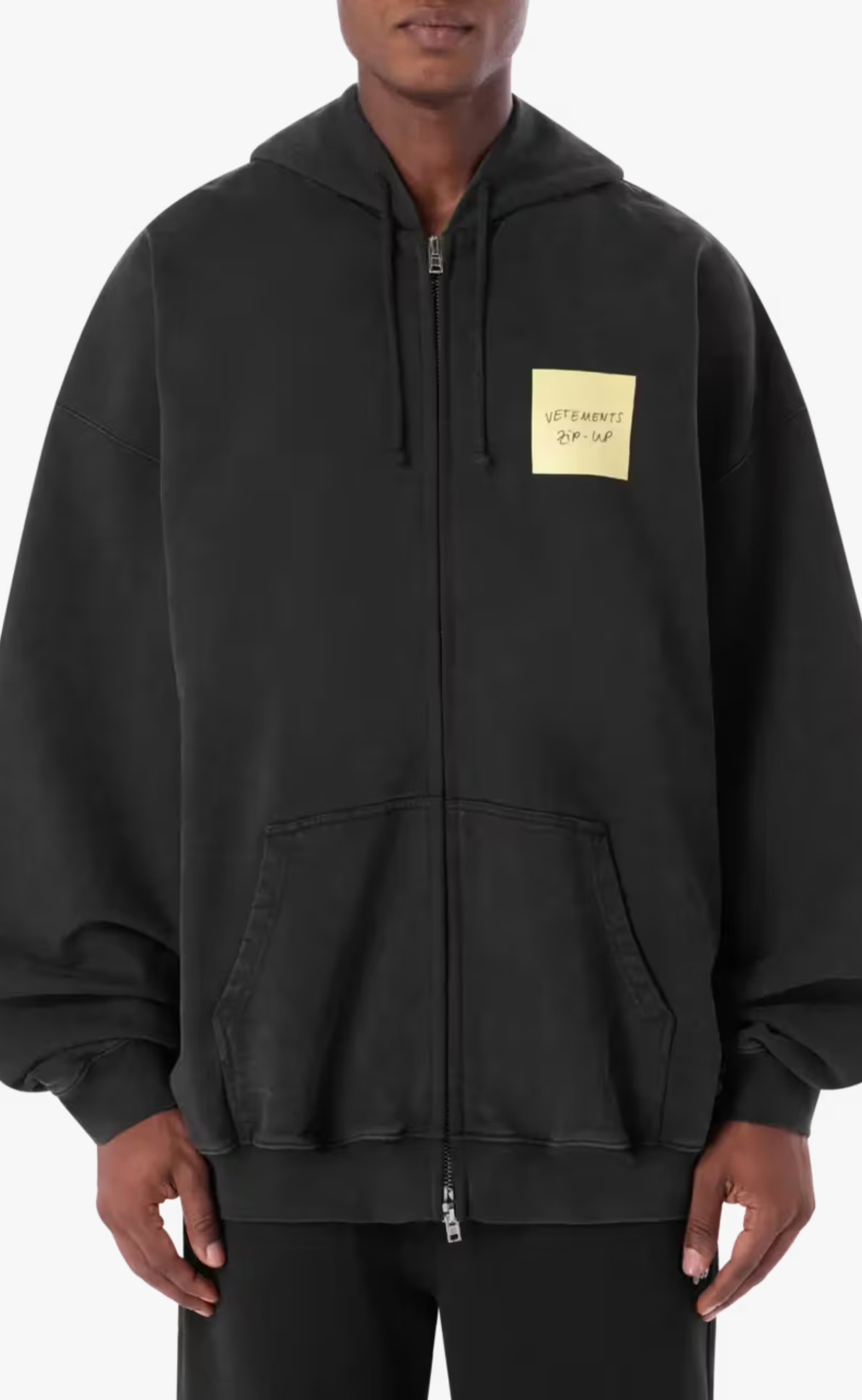 STICKER ZIP-UP WASHED BLACK HOODIE