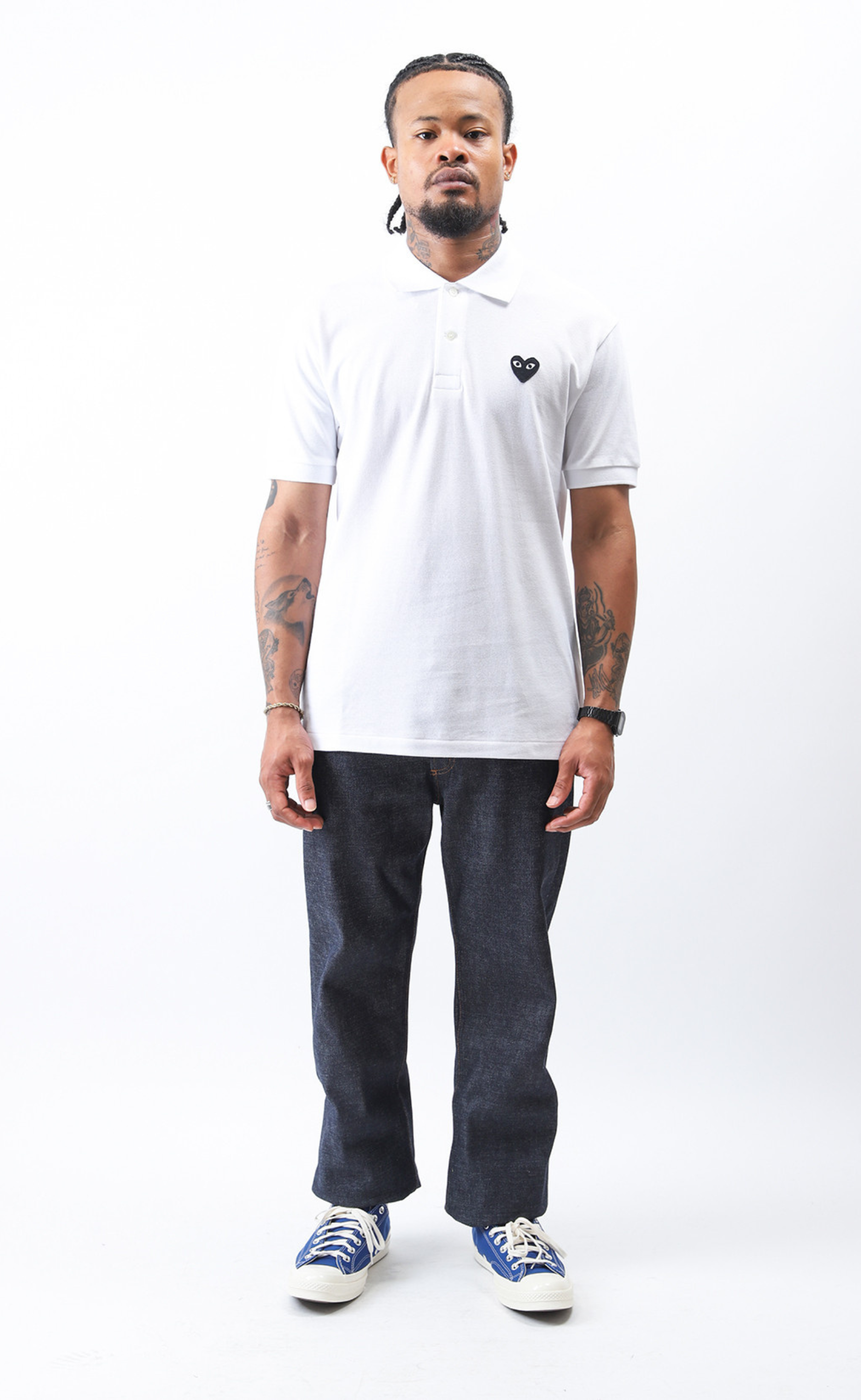 WHITE MEN POLO T-SHIRT WITH BLACK HEART