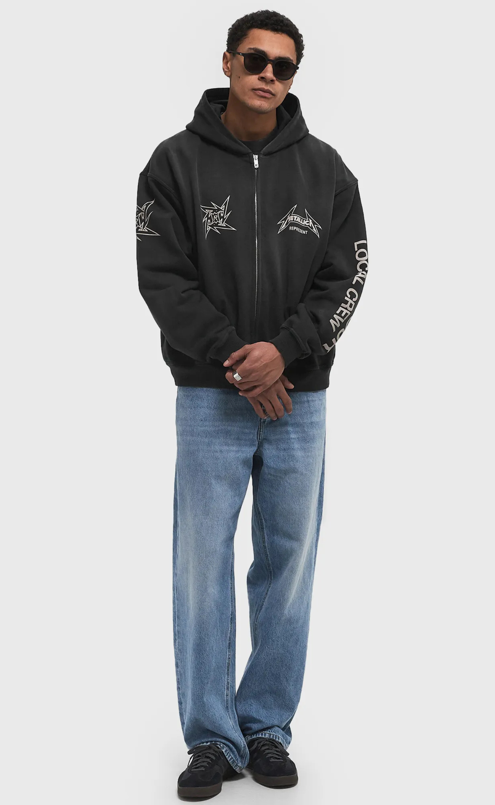 METALLICA 40 YEAR ANNIVERSARY ZIP-THRU STAINED BLACK HOODIE