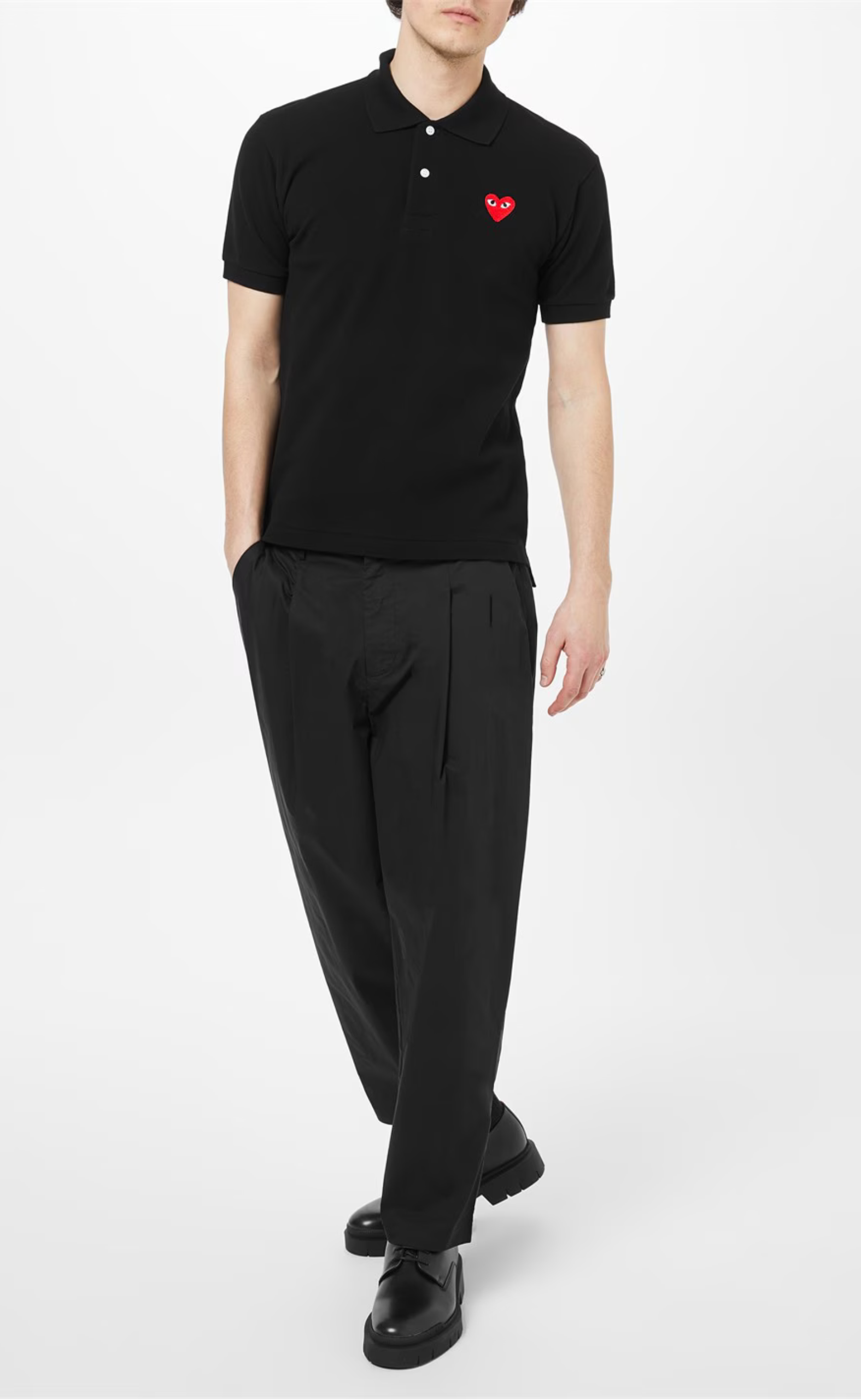 POLO NECK SHORT SLEEVE BLACK T-SHIRT